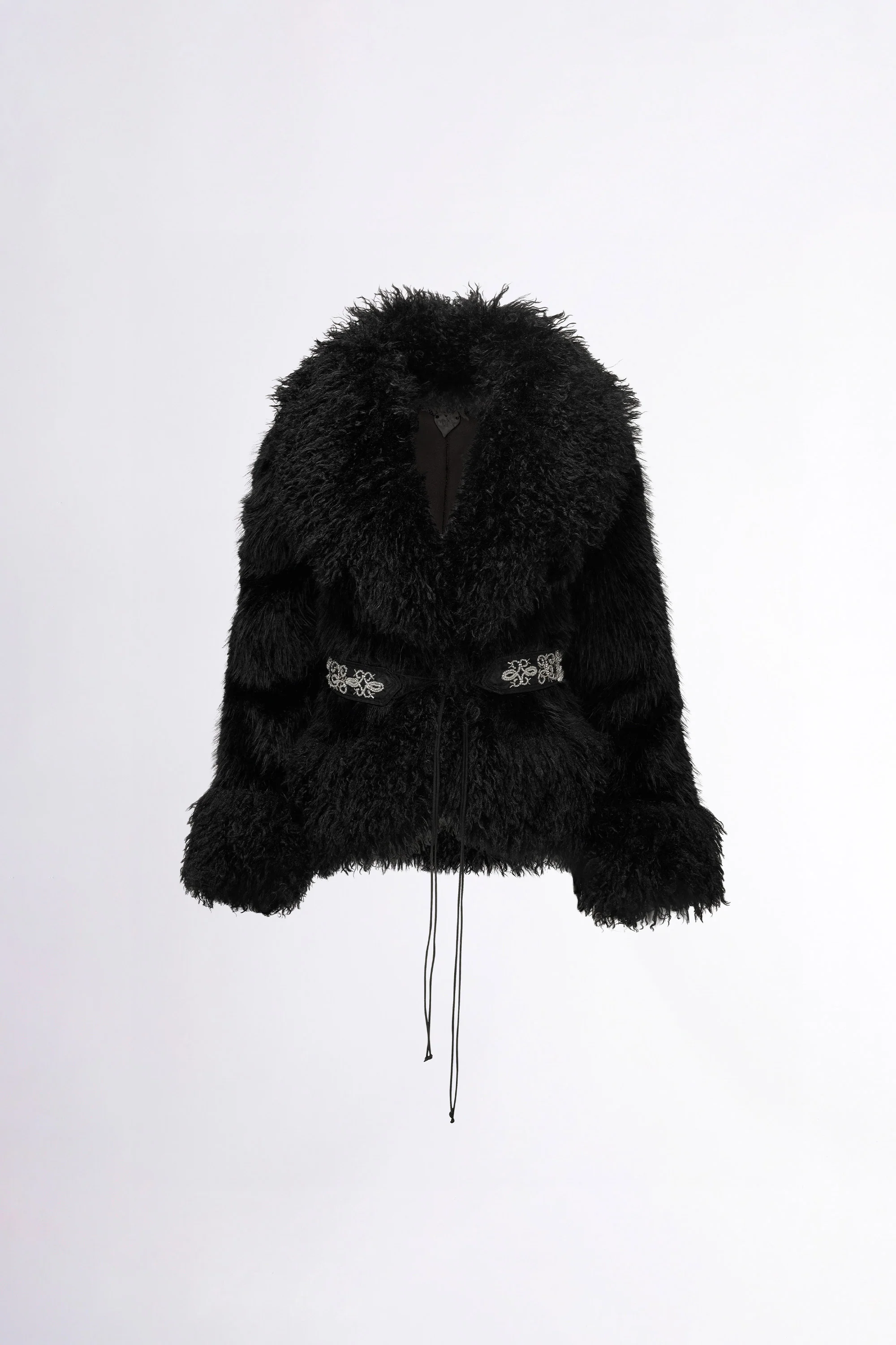 Beaded Faux Fur Robe Black - Image 4