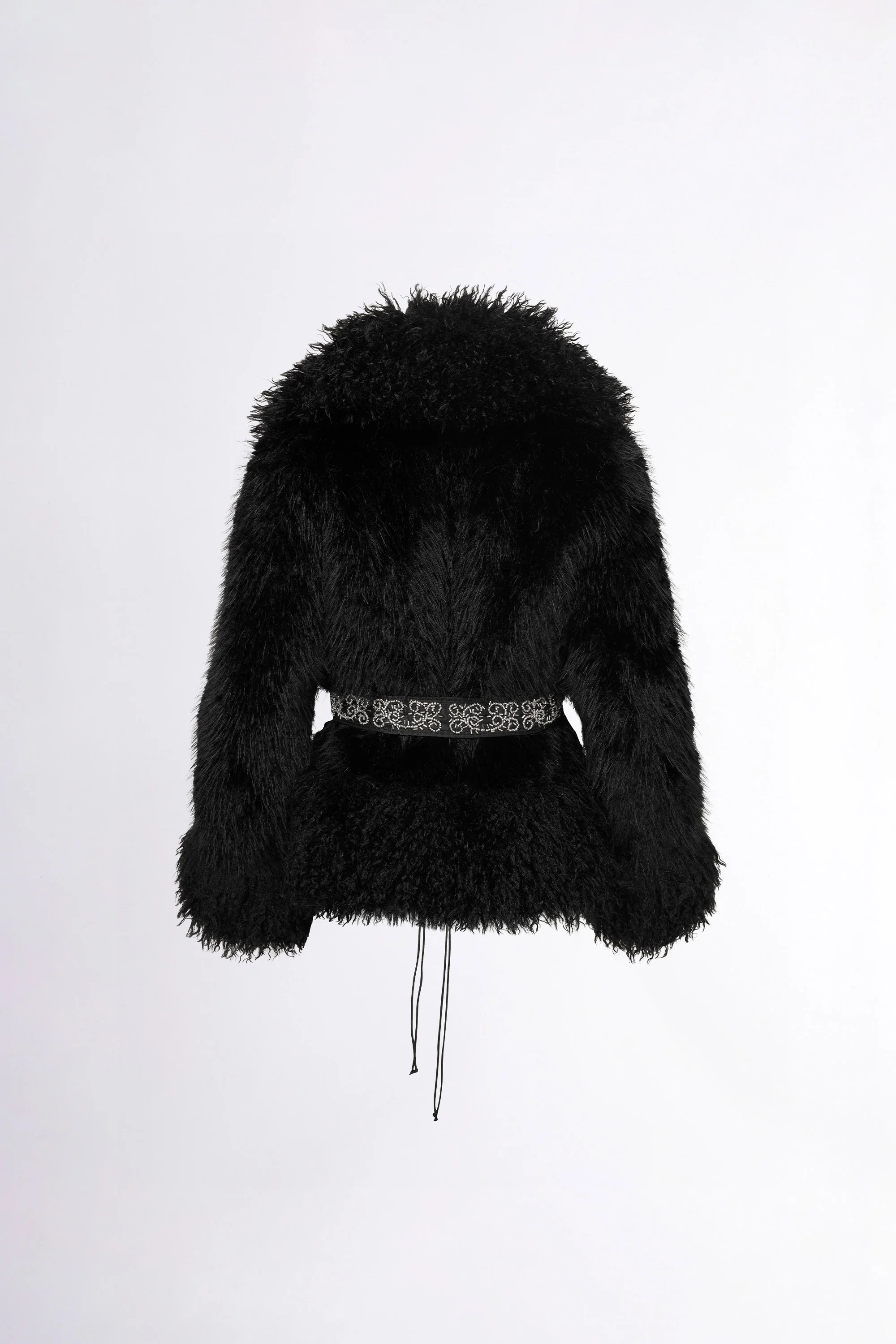 Beaded Faux Fur Robe Black - Image 5