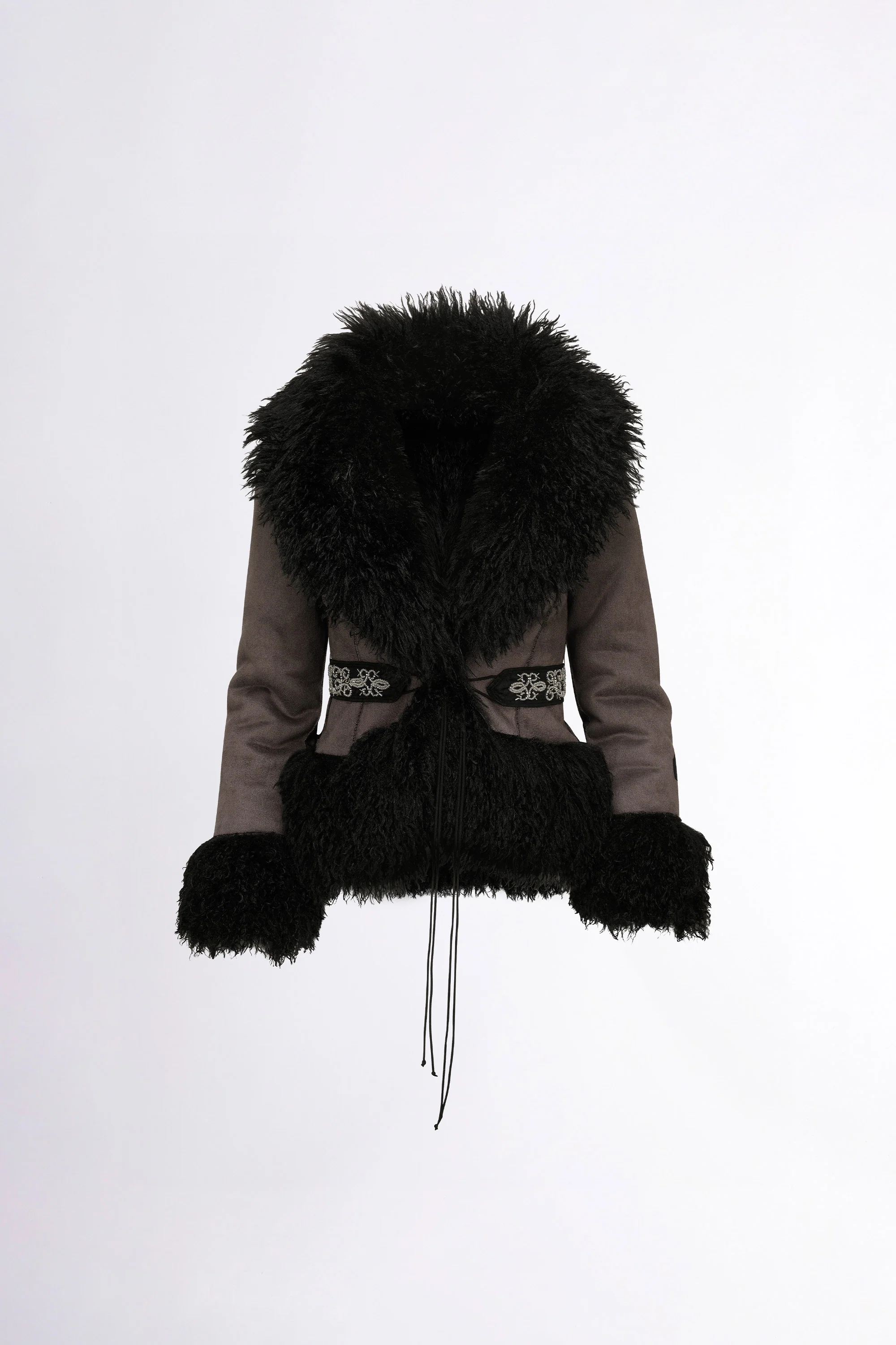 Beaded Faux Fur Robe Black - Image 6
