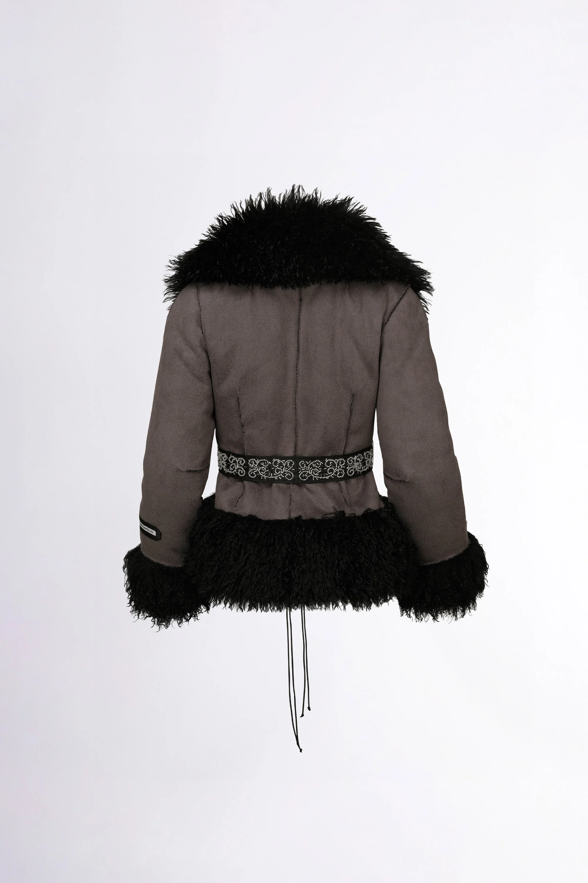 Beaded Faux Fur Robe Black - Image 7