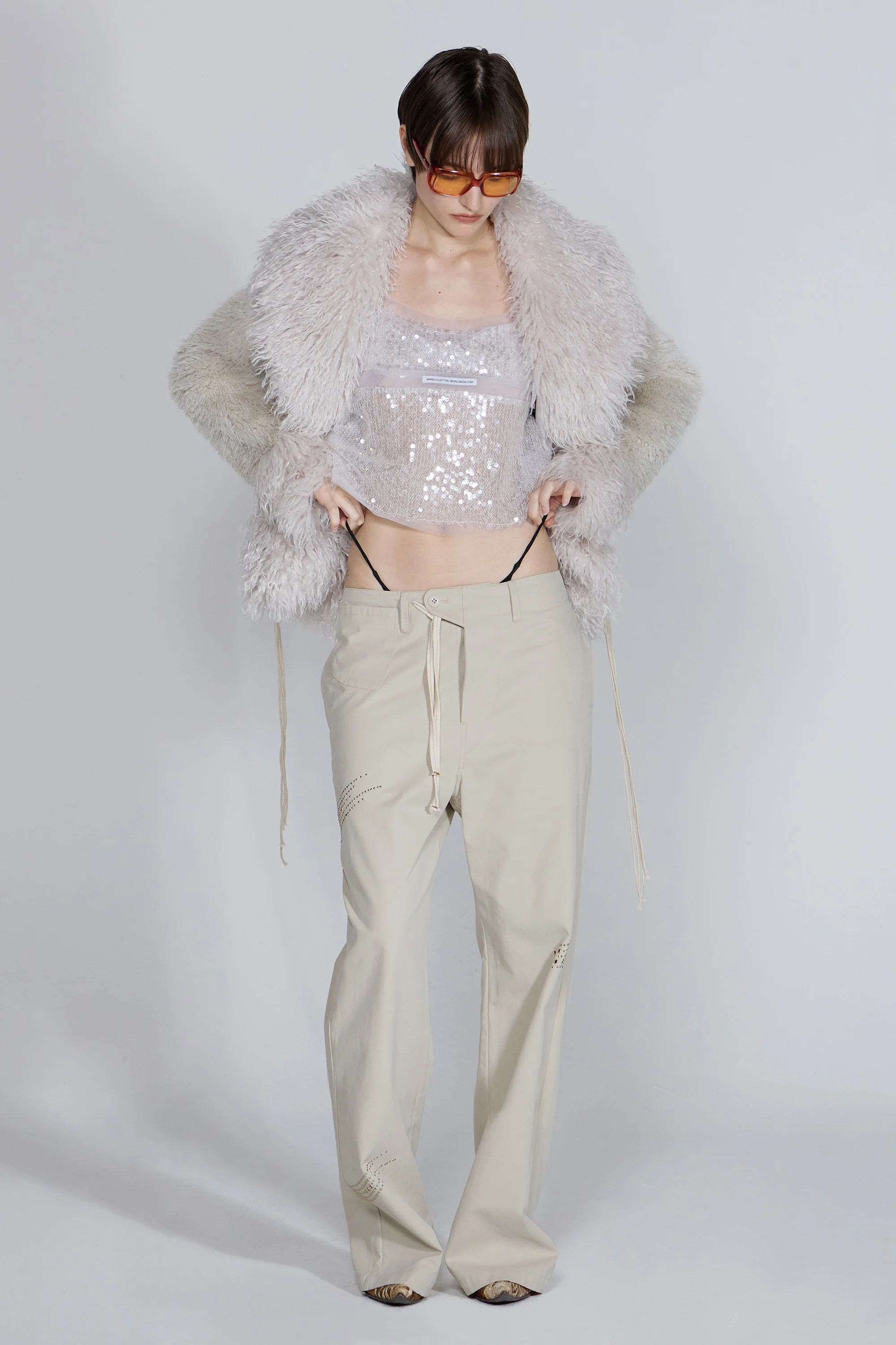 Beaded Faux Fur Robe Dirty White - Image 3