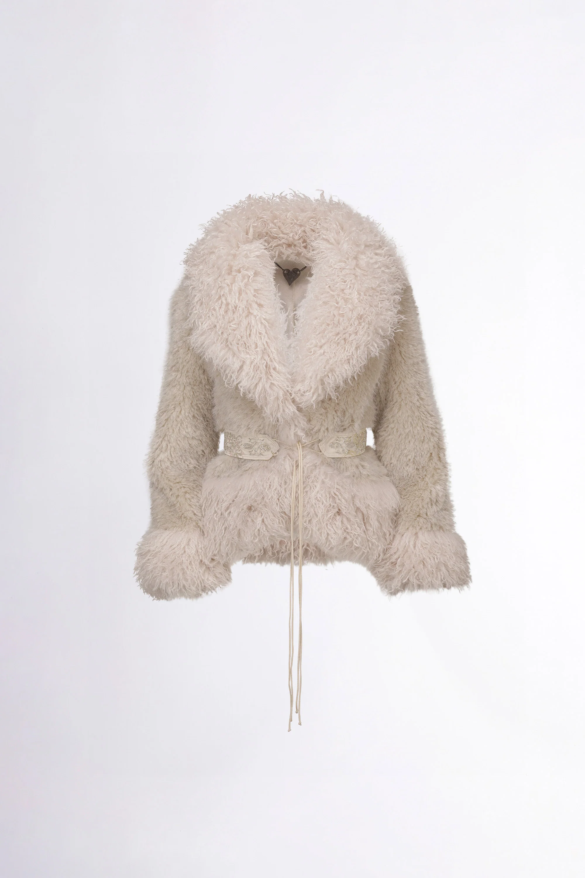 Beaded Faux Fur Robe Dirty White - Image 6