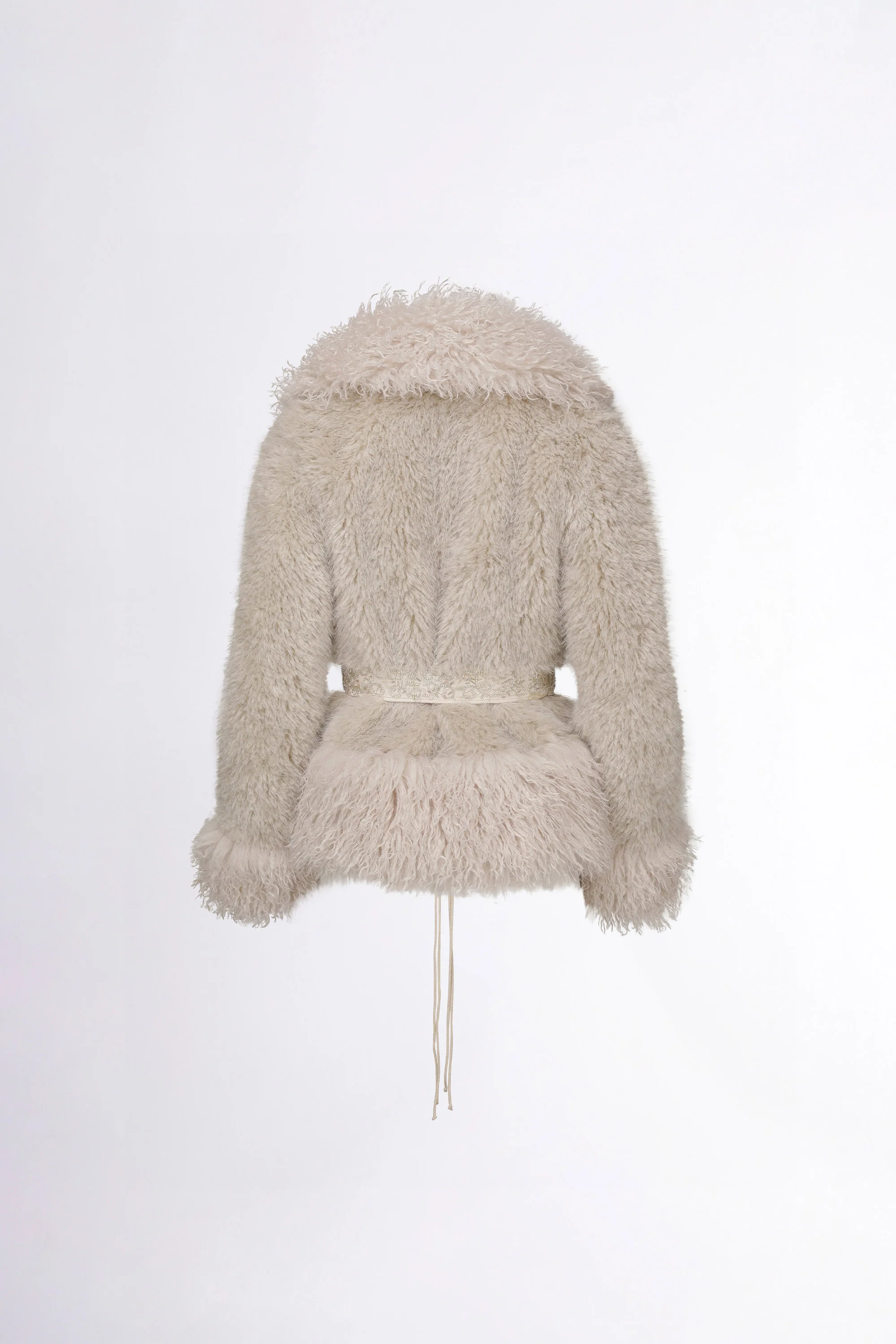 Beaded Faux Fur Robe Dirty White - Image 7
