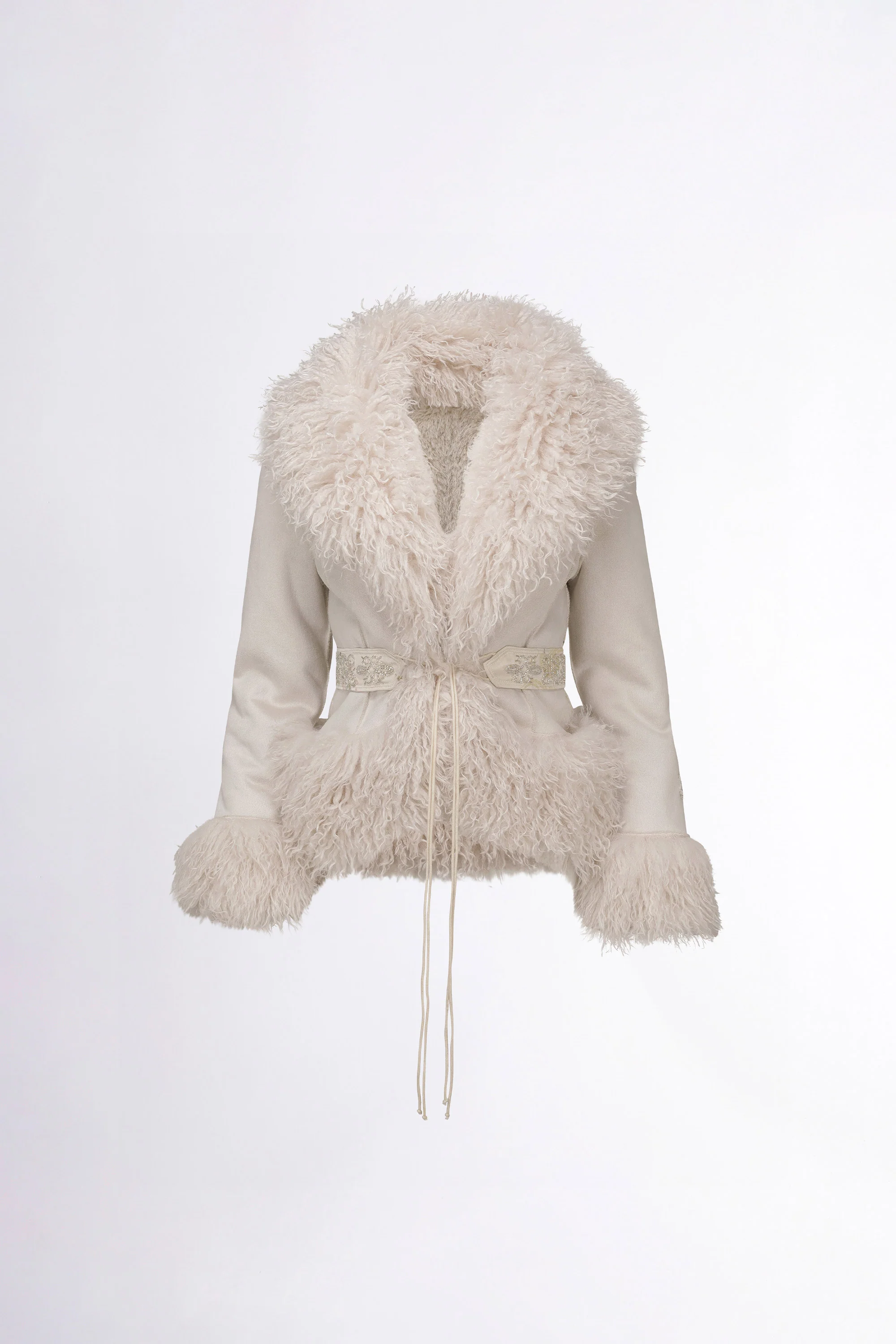 Beaded Faux Fur Robe Dirty White - Image 8