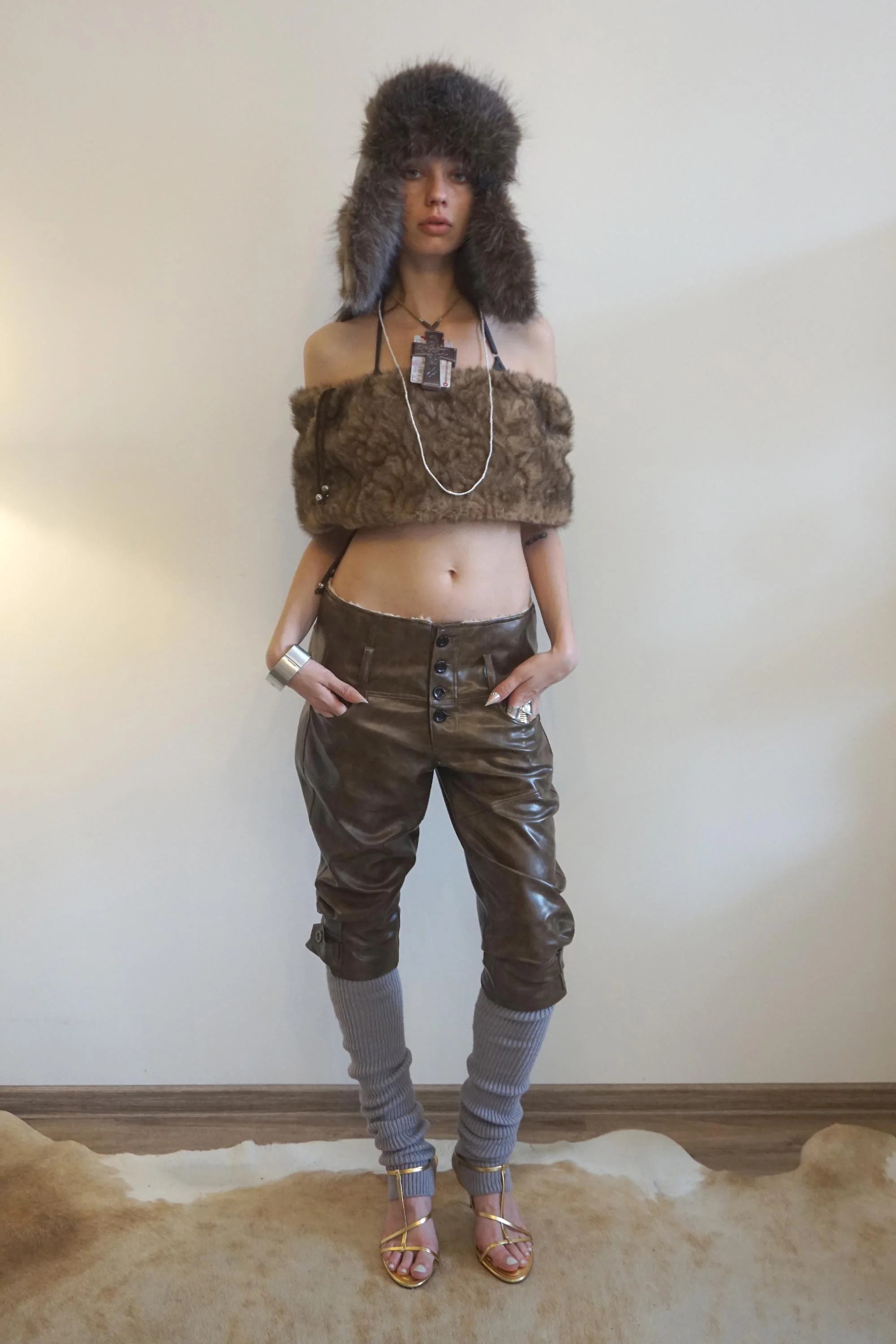 Capri Faux Leather Pants Brown - Image 3
