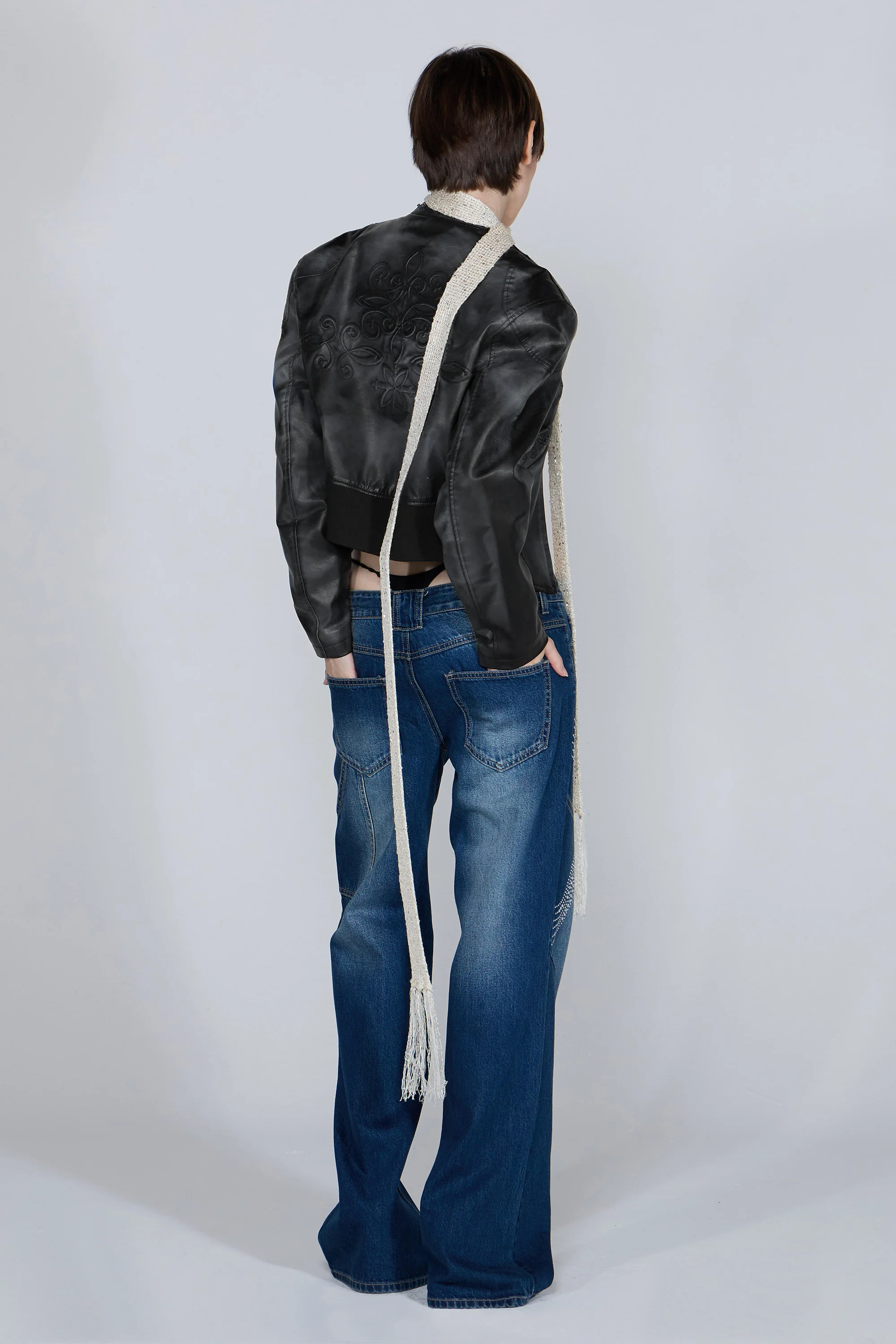 Emboss Faux Leather Bomber Black - Image 3