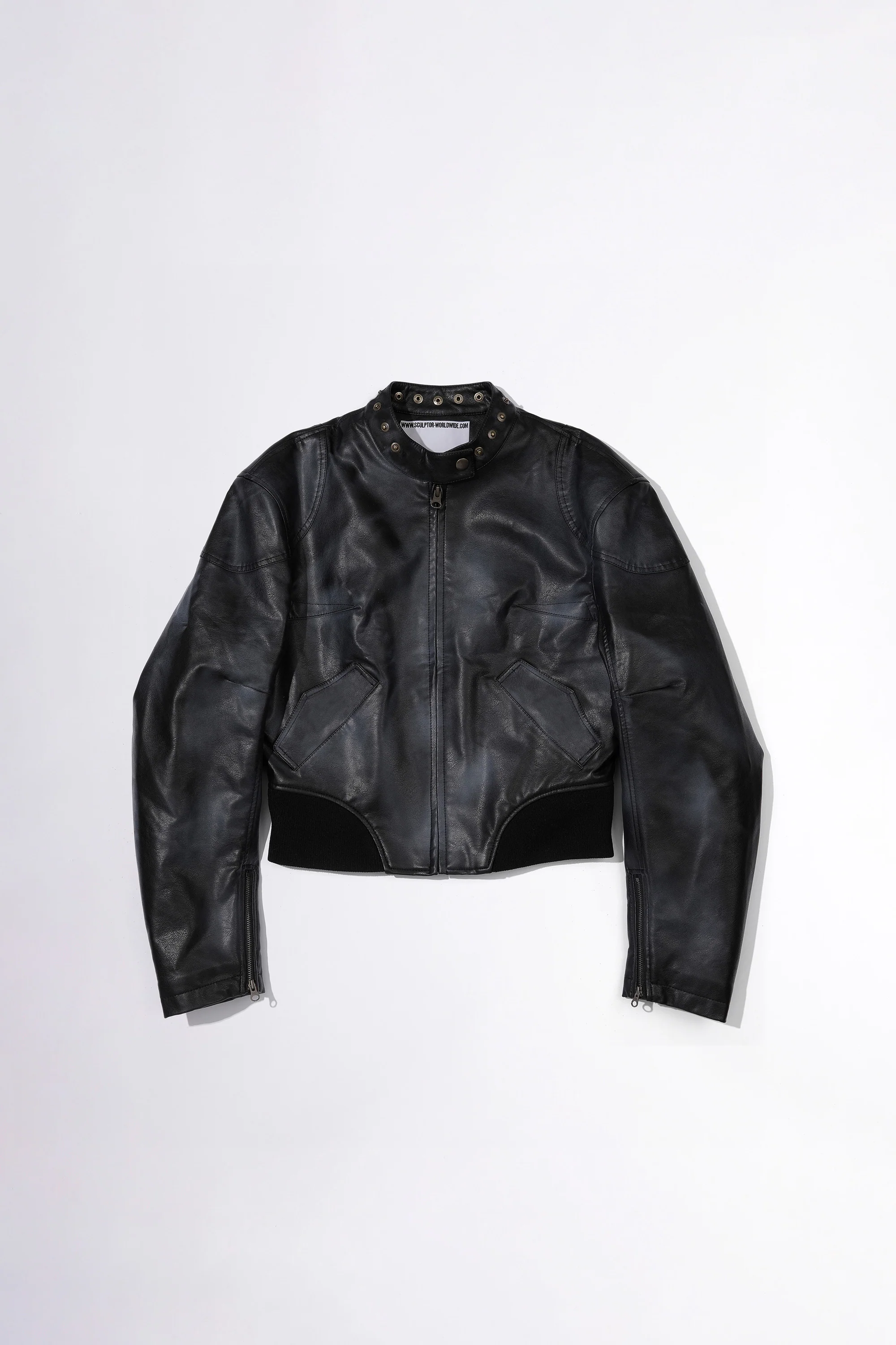 Emboss Faux Leather Bomber Black - Image 6