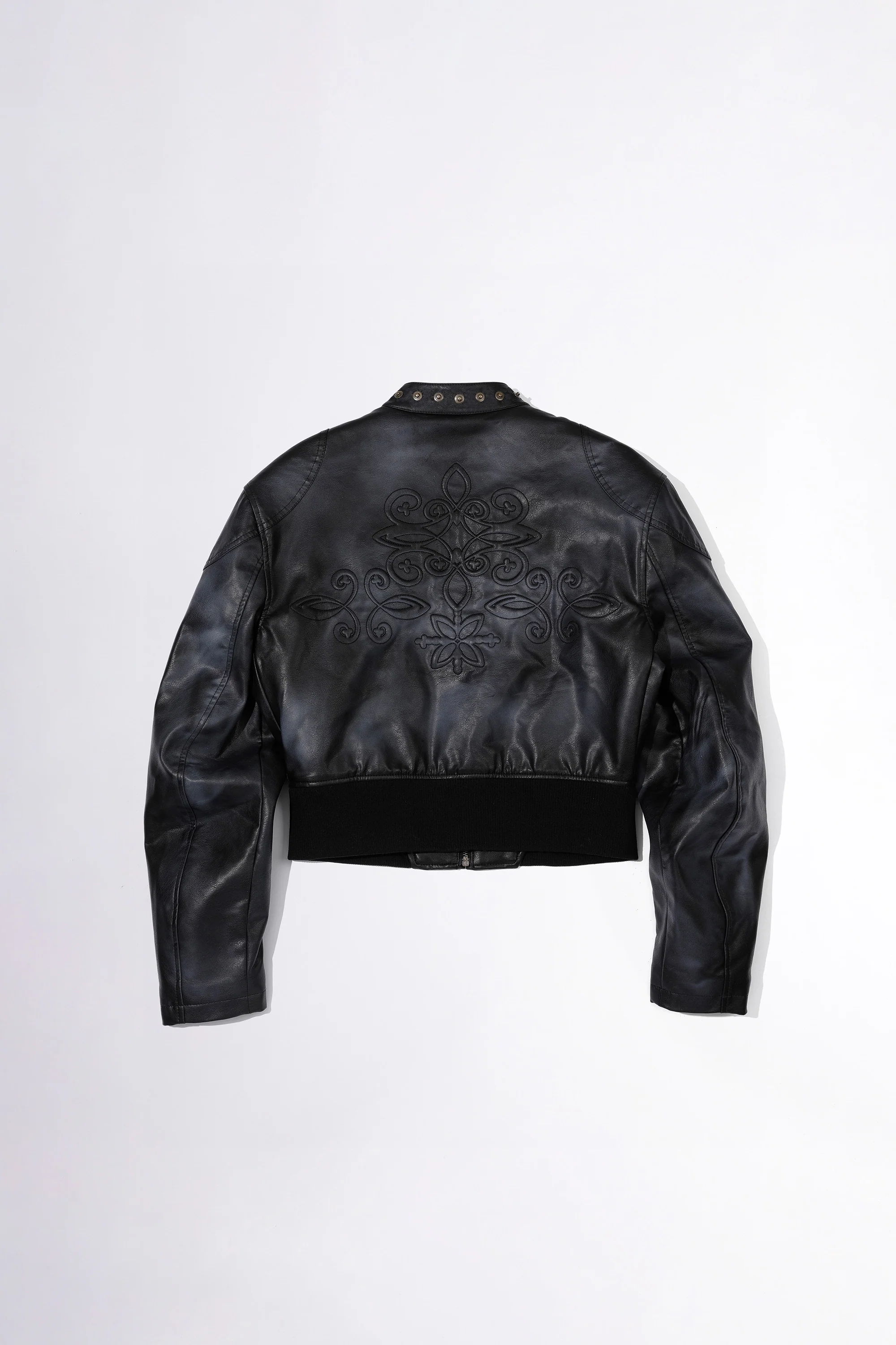 Emboss Faux Leather Bomber Black - Image 7
