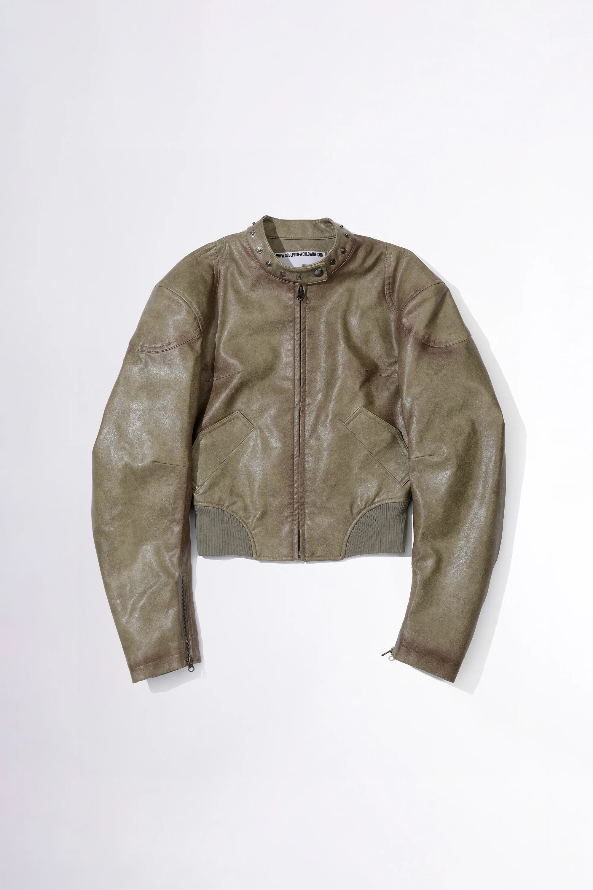 Emboss Faux Leather Bomber Sage - Image 3