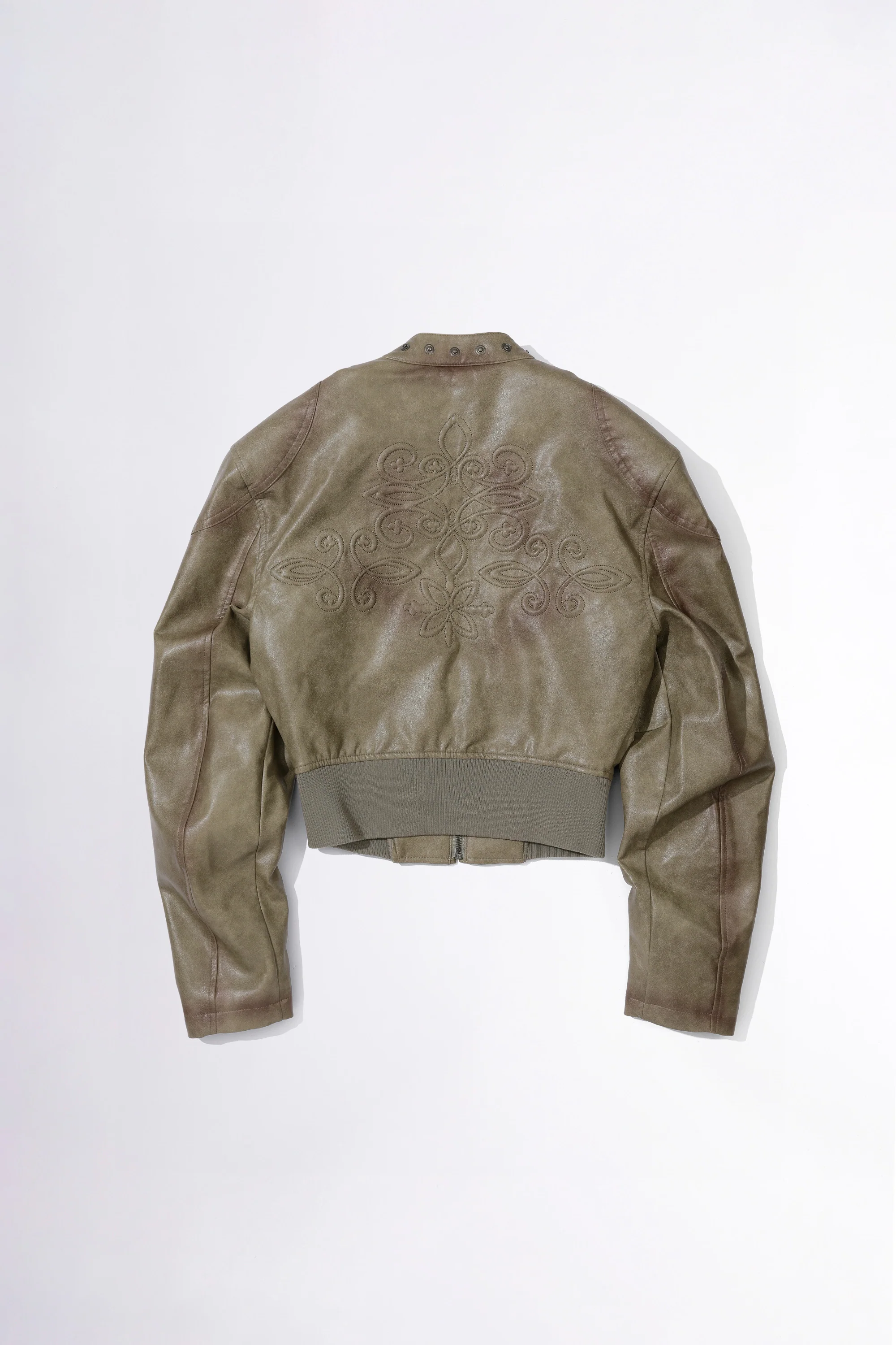 Emboss Faux Leather Bomber Sage - Image 4