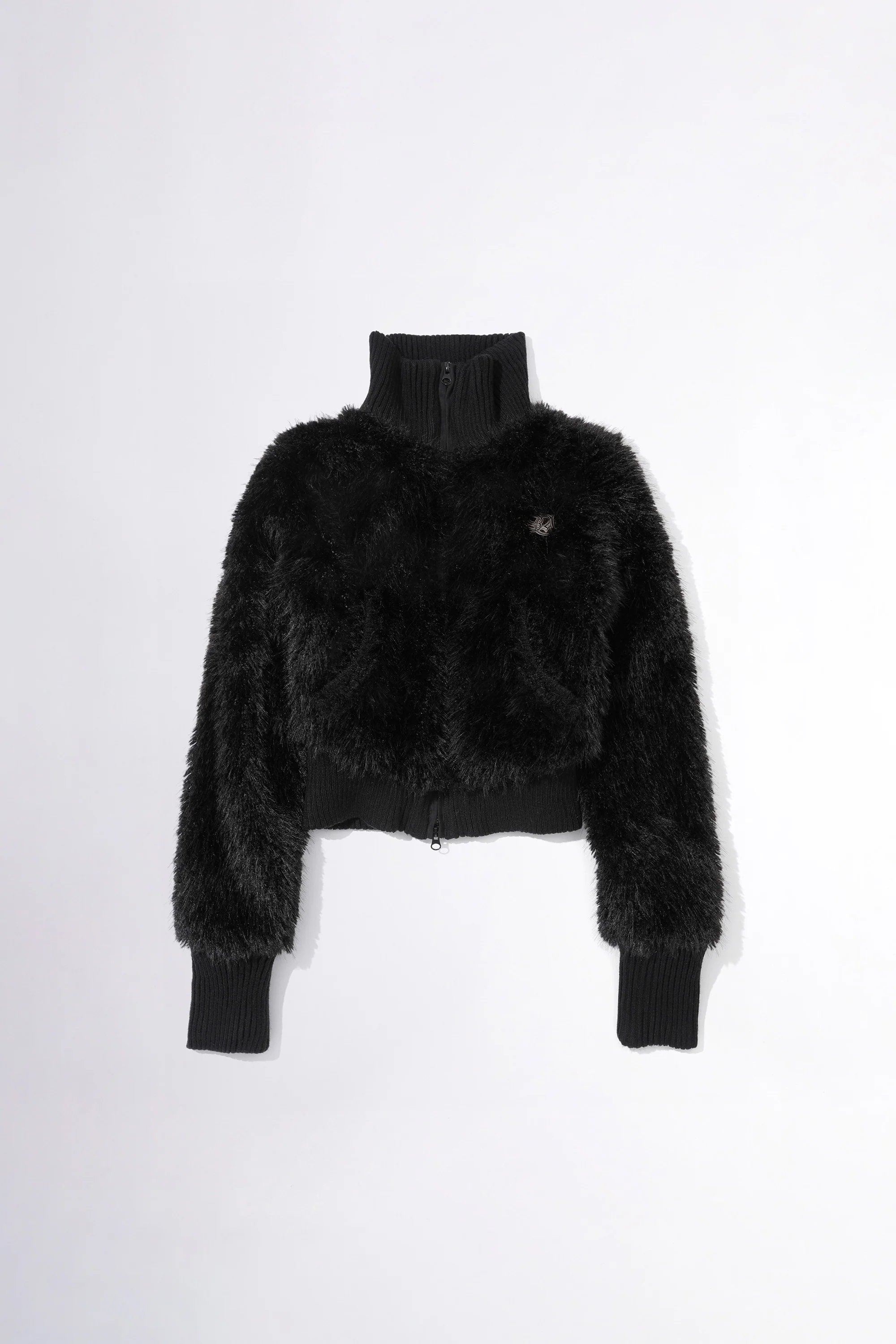 Faux Fur Zip-Up Jacket Black - Image 4