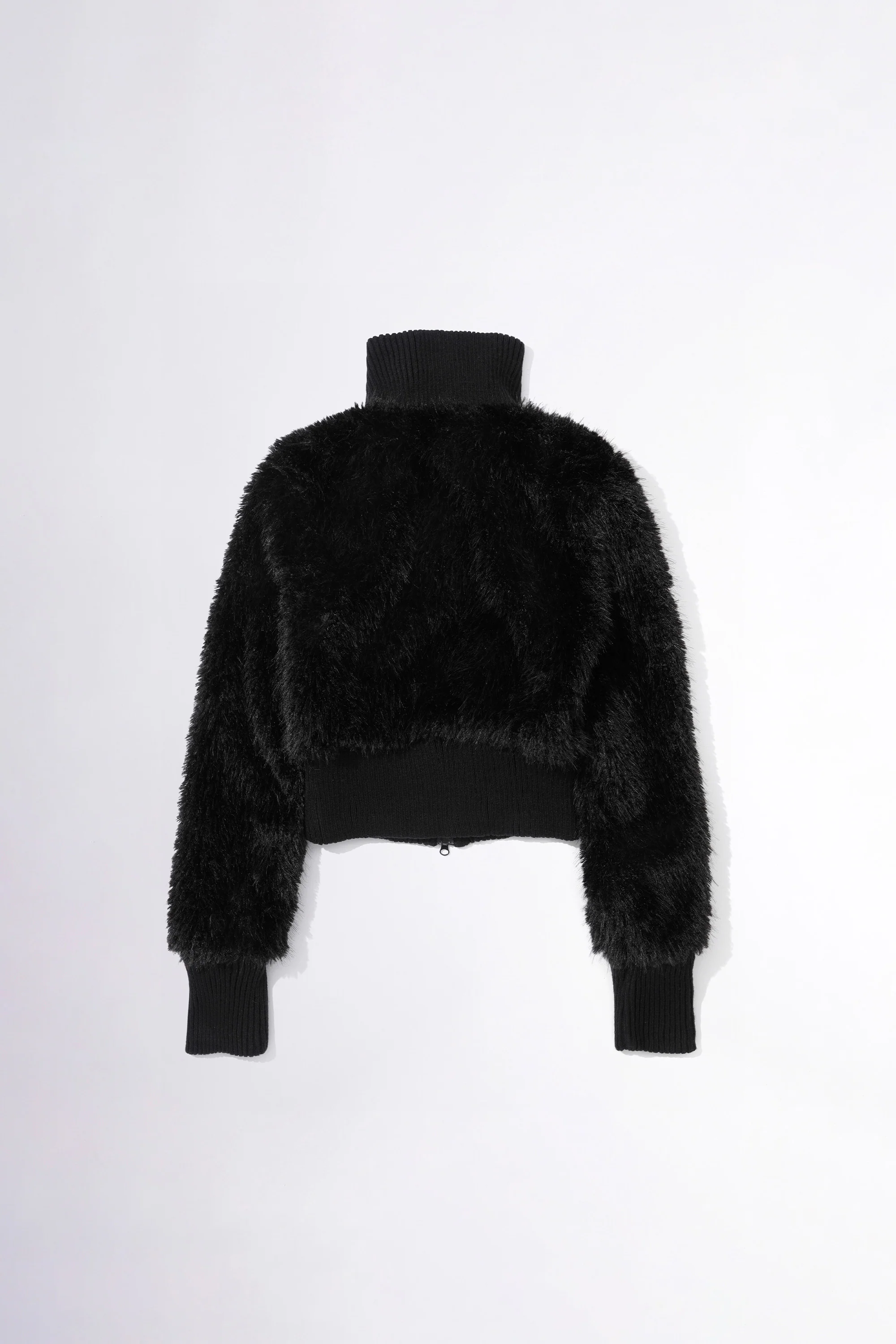 Faux Fur Zip-Up Jacket Black - Image 5