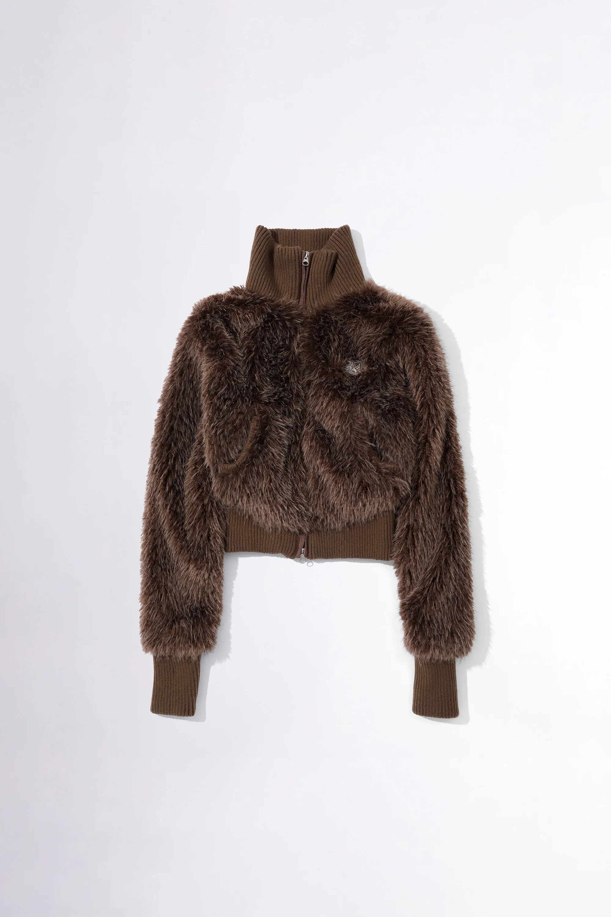 Faux Fur Zip-Up Jacket Brown - Image 3