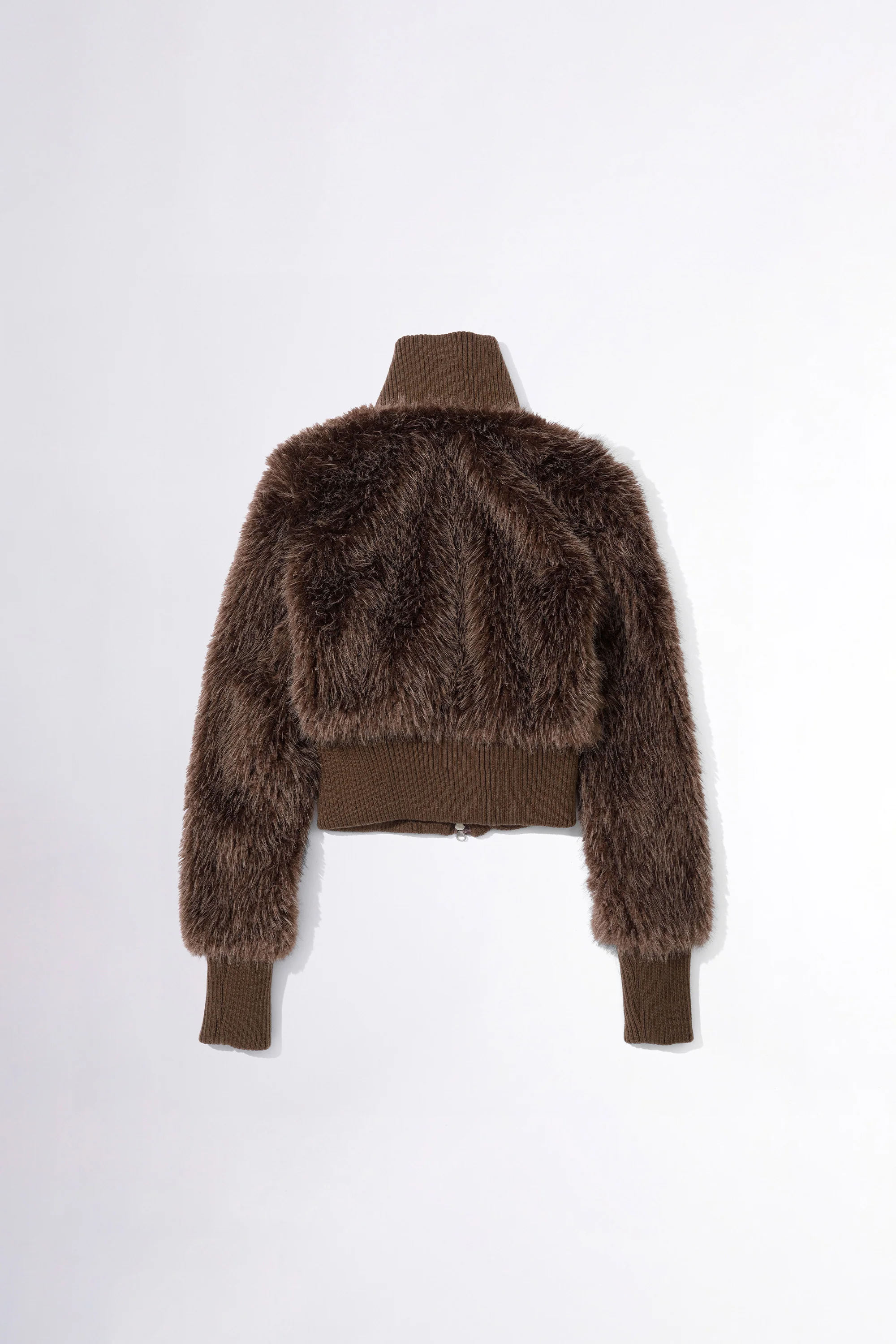 Faux Fur Zip-Up Jacket Brown - Image 4