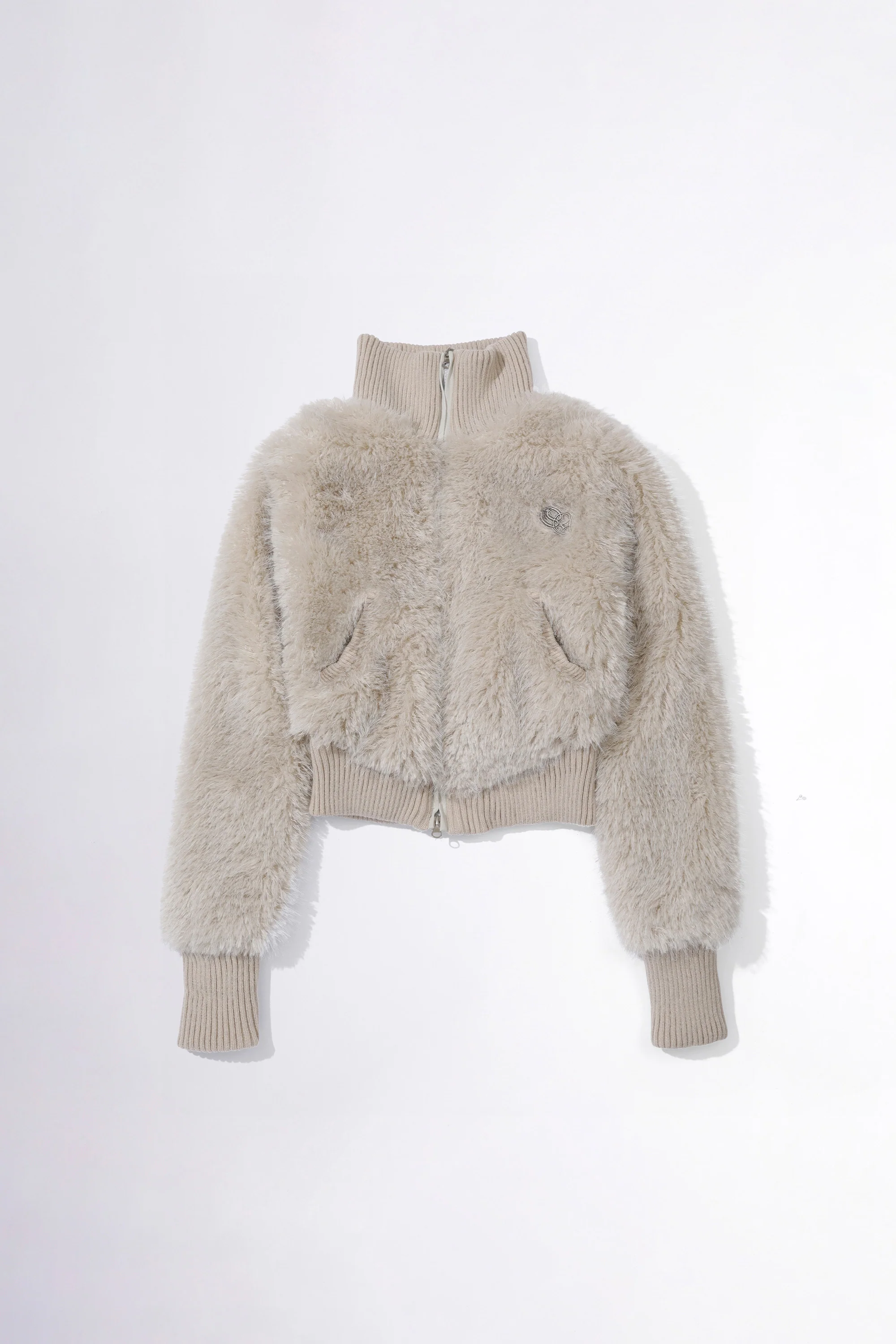 Faux Fur Zip-Up Jacket Pale Gray - Image 4