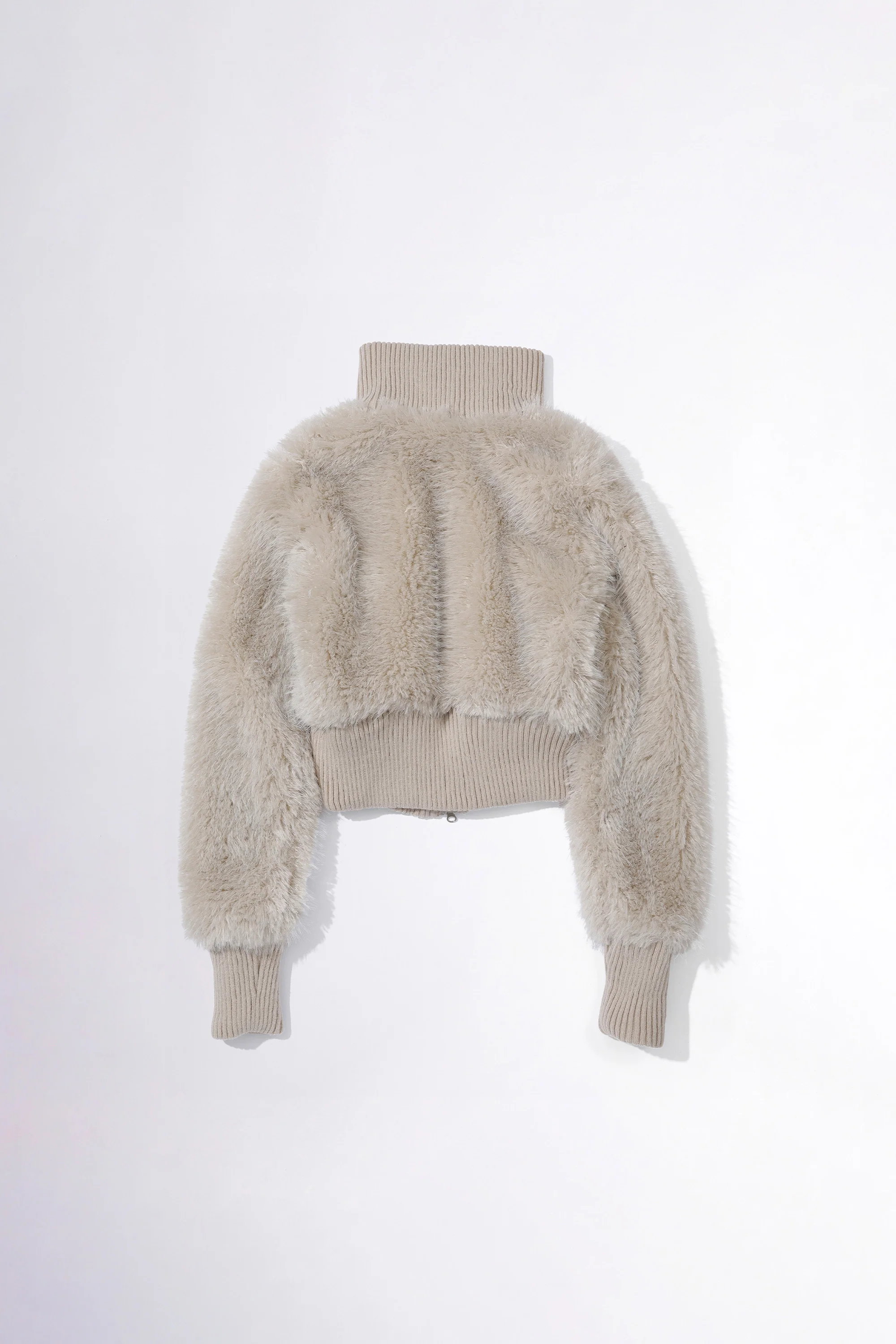 Faux Fur Zip-Up Jacket Pale Gray - Image 5