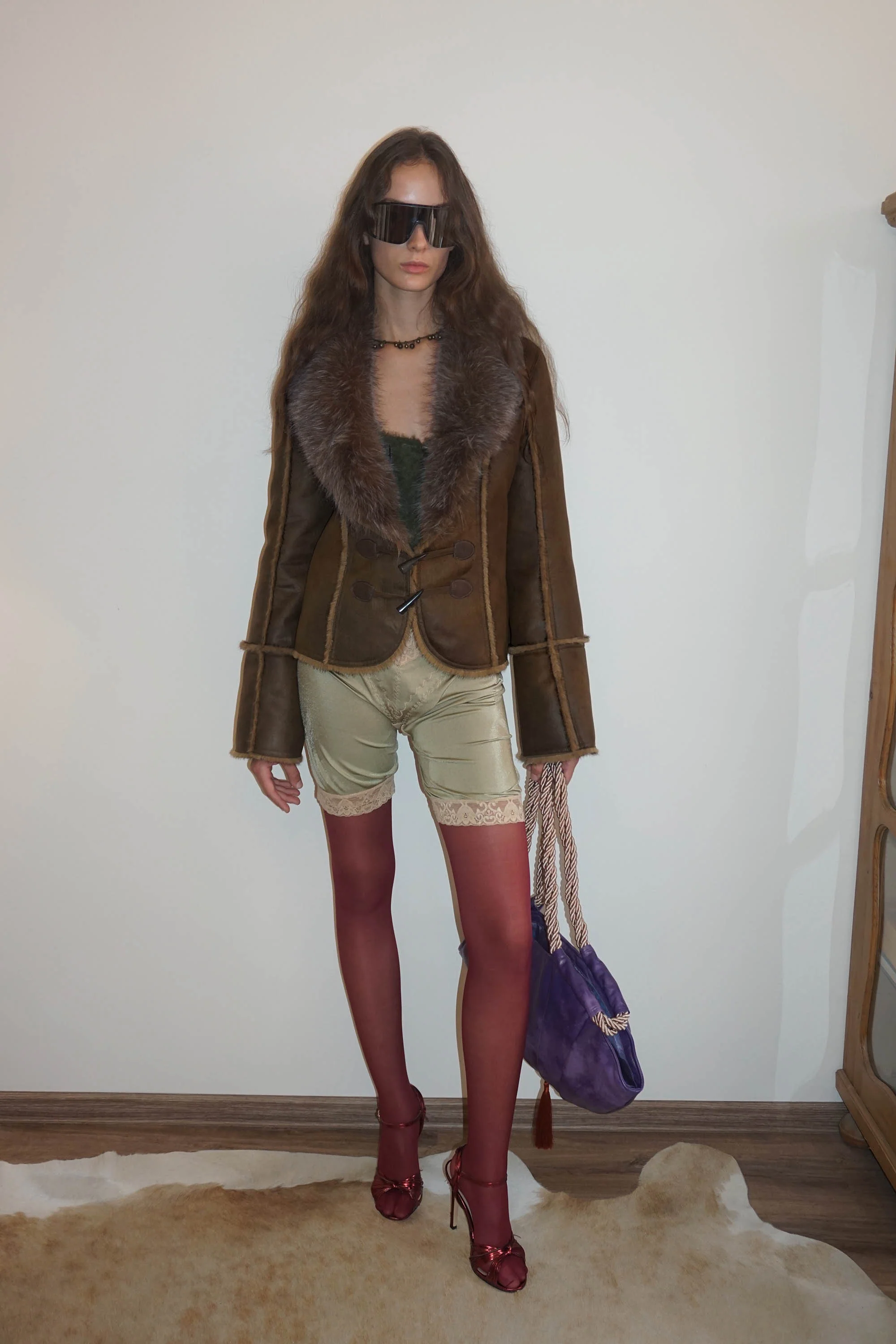Faux Mouton Toggle Coat Brown - Image 4