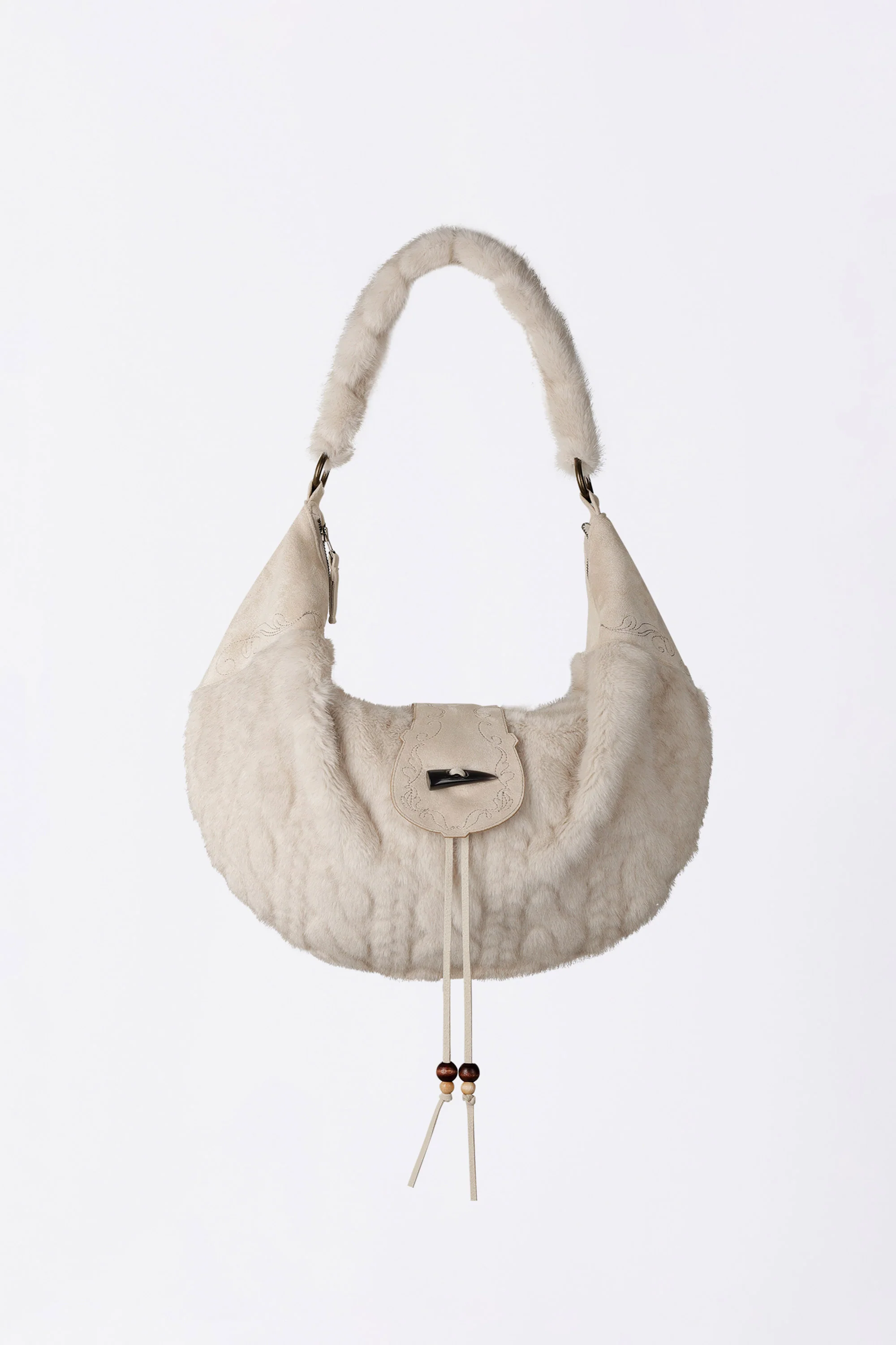 Horseshoe Fur Bag Ivory - Image 4