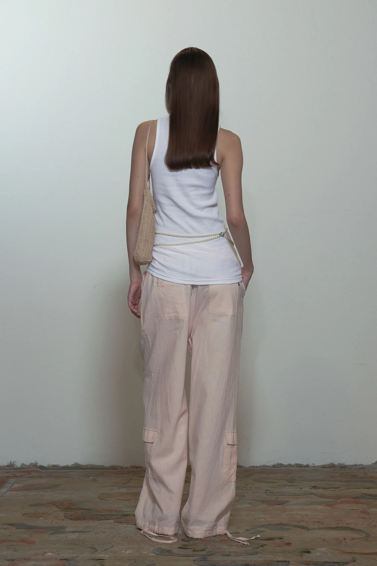 Linen Cargo Jogger Pants Pink - Image 3