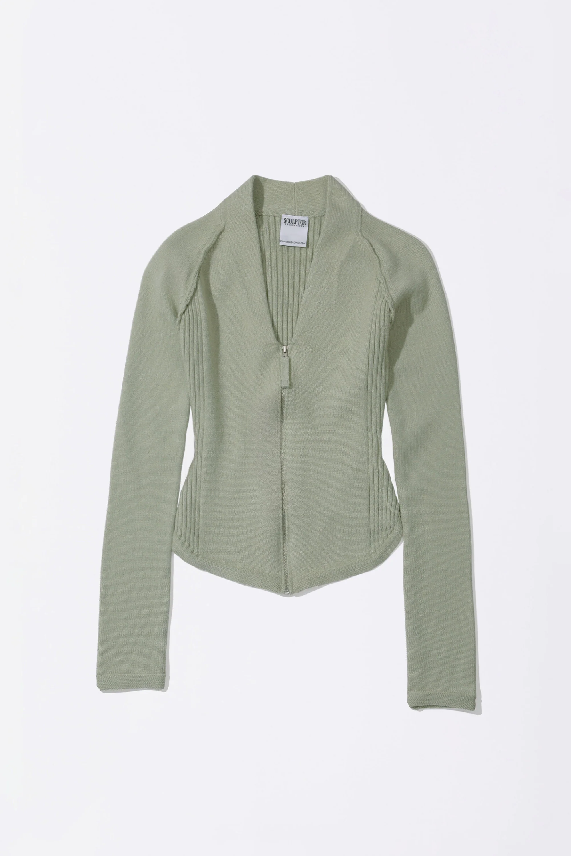 Open Collar Knit Zip-Up Pale Mint - Image 5