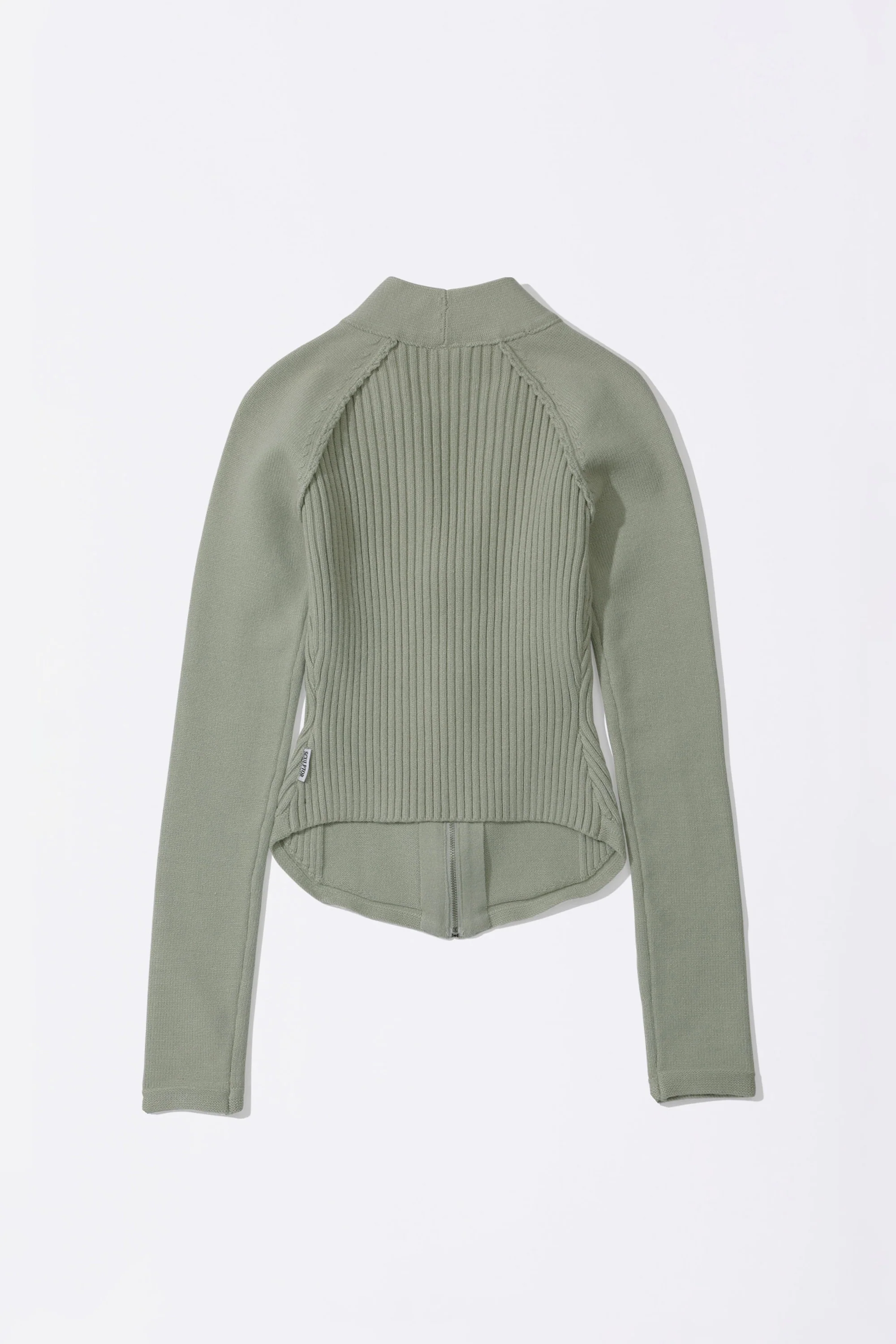 Open Collar Knit Zip-Up Pale Mint - Image 6