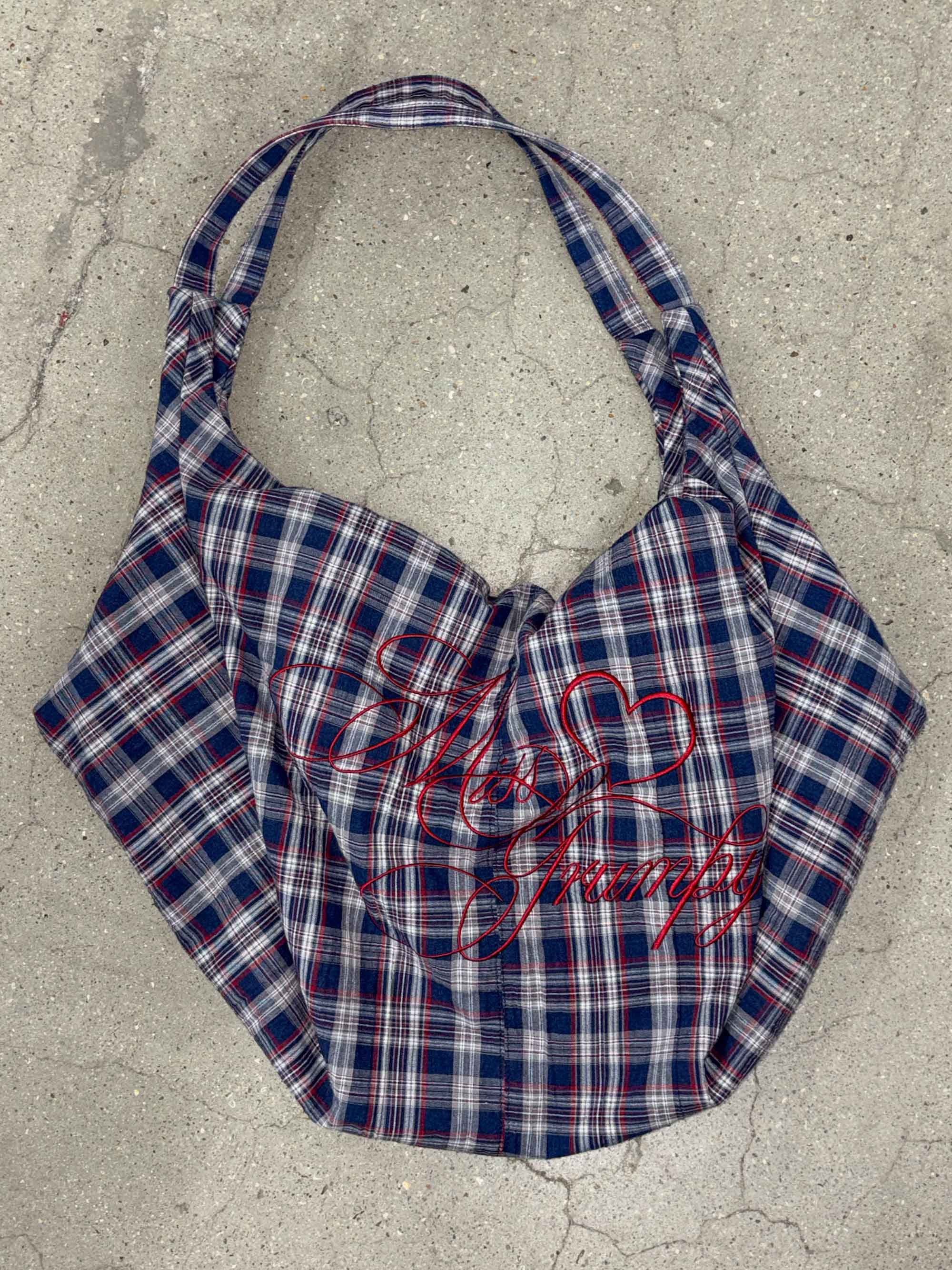 Plaid Big Hobo Bag Navy - Image 5
