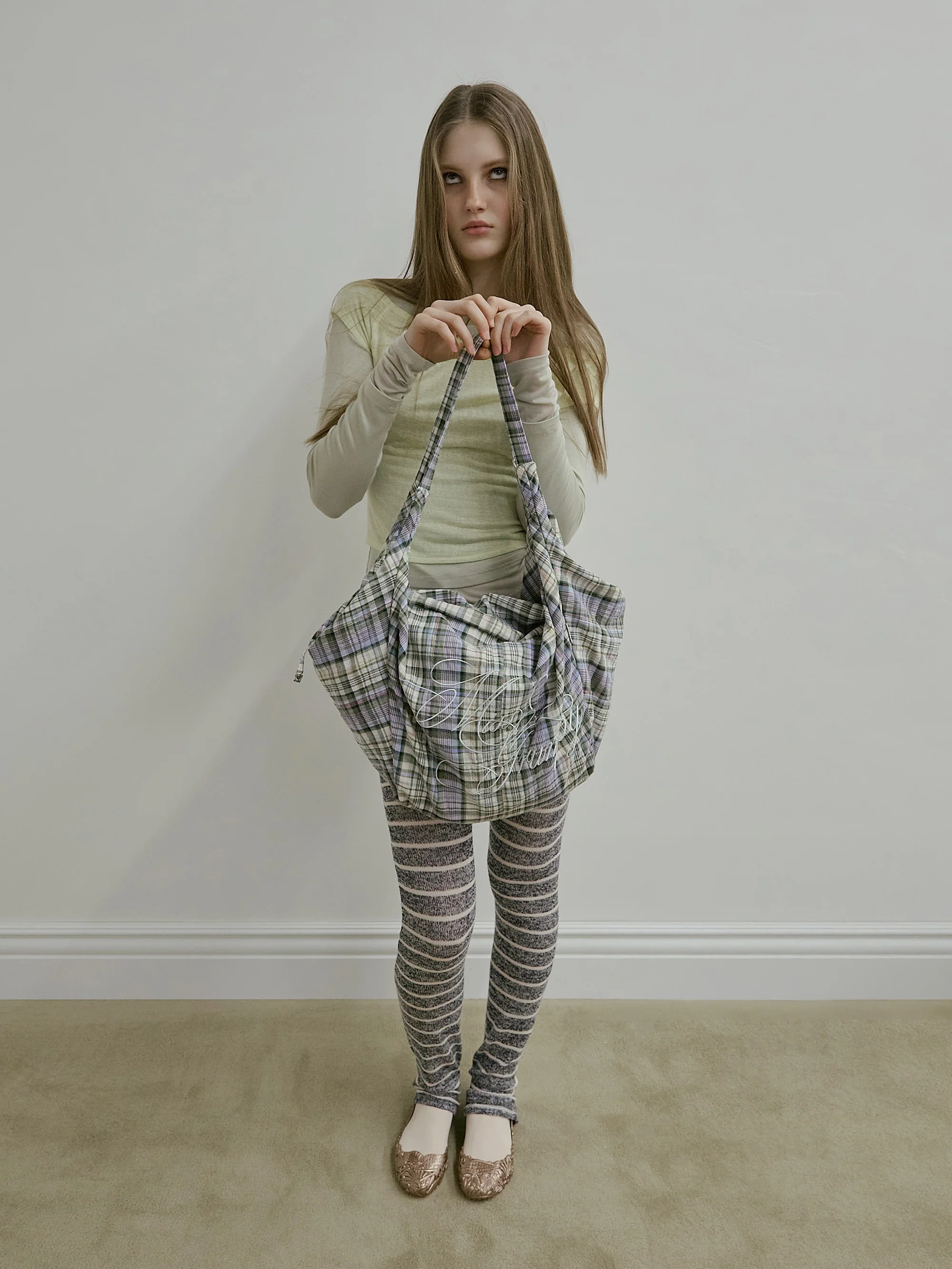 Plaid Big Hobo Bag Sage - Image 3