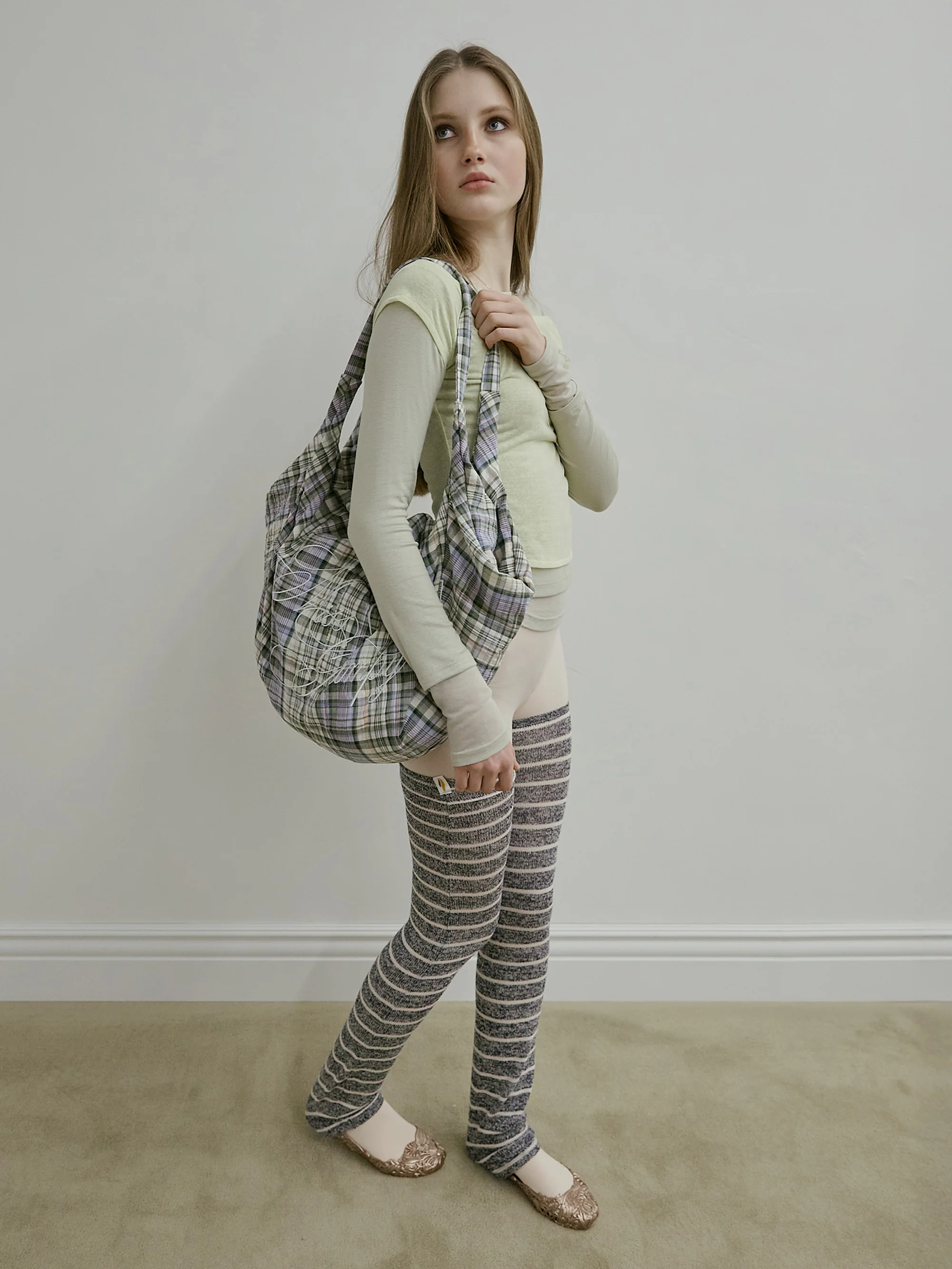 Plaid Big Hobo Bag Sage - Image 4