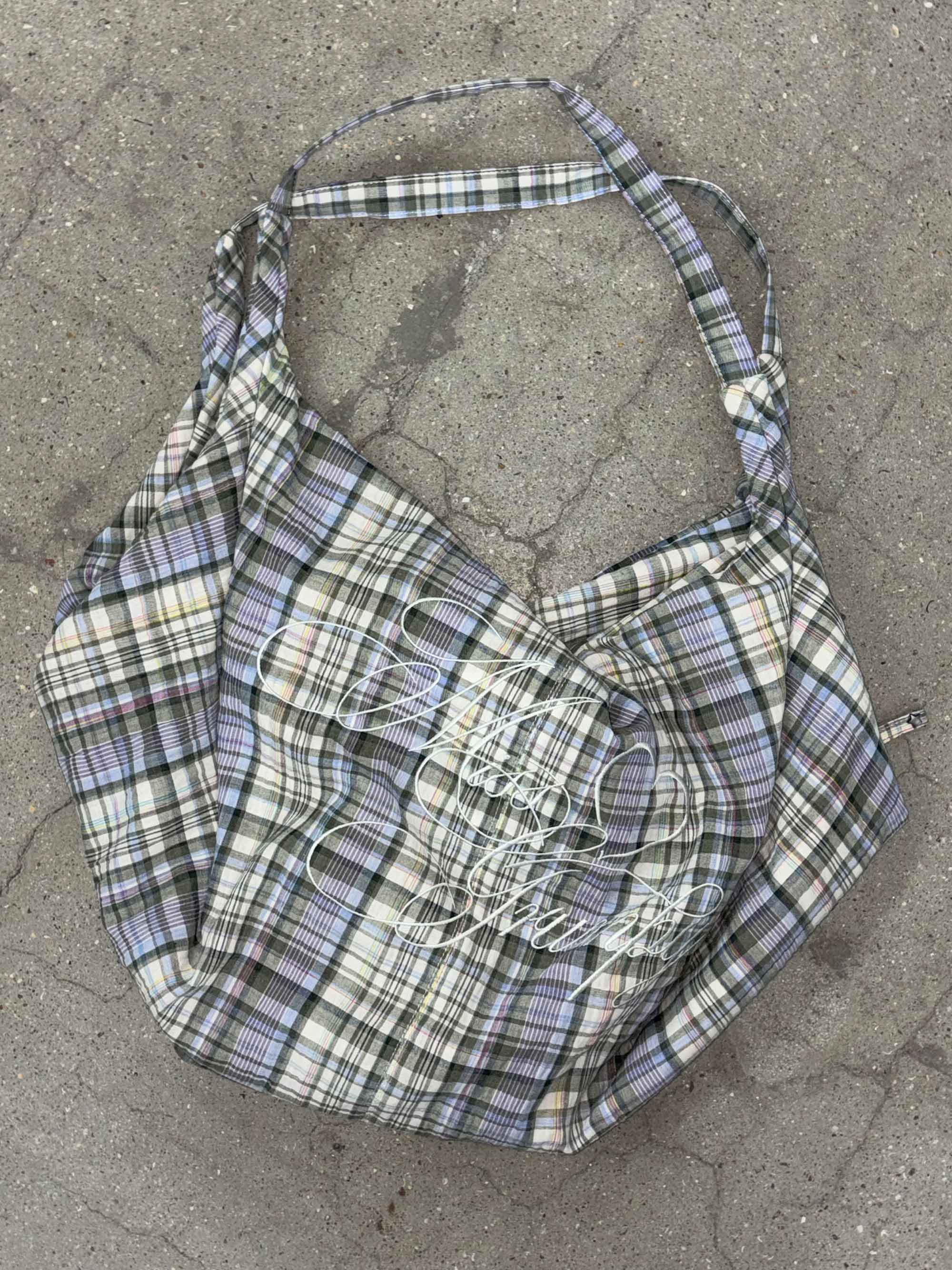 Plaid Big Hobo Bag Sage - Image 5