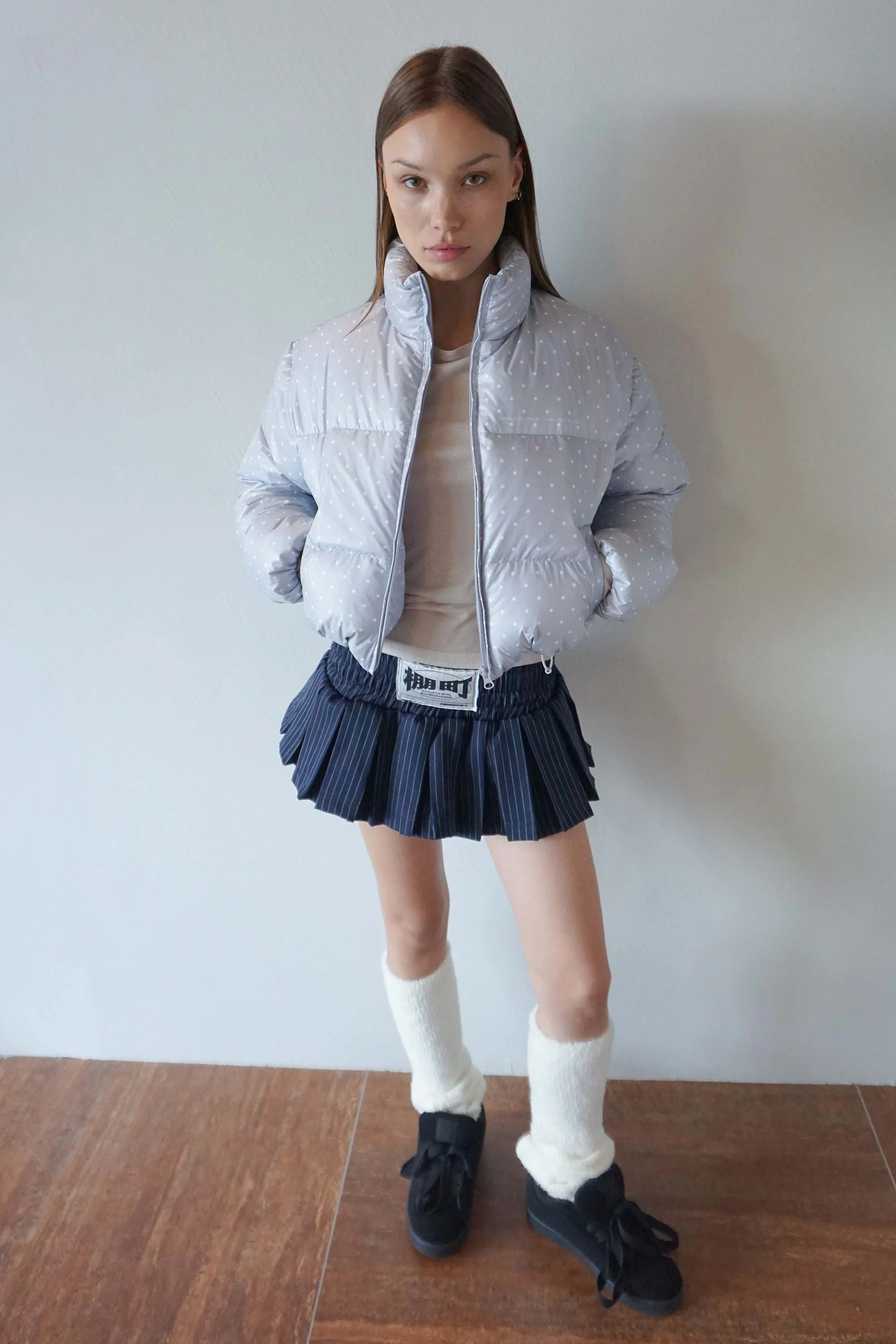 Polka Cropped Puffer Down Baby Blue - Image 3