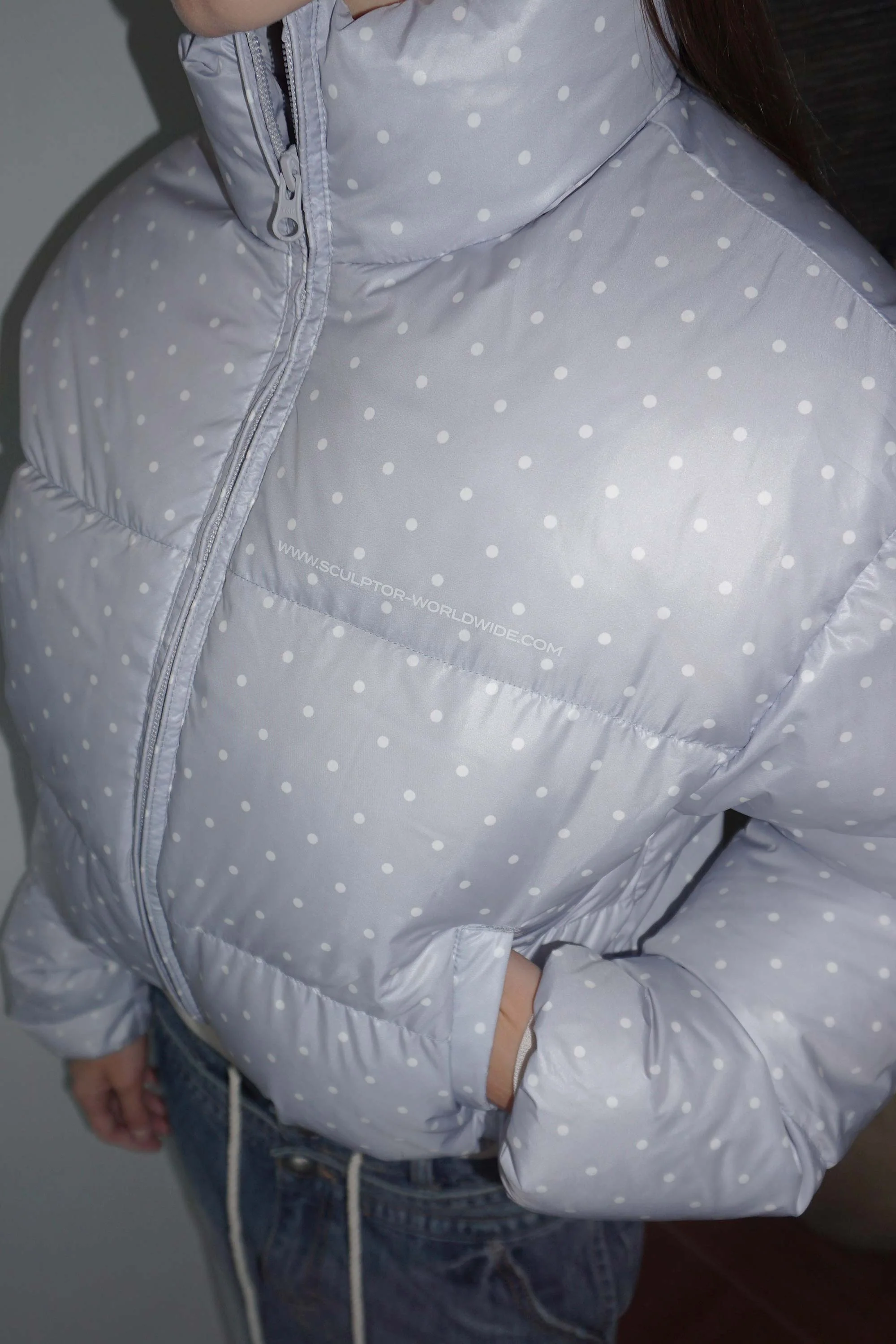 Polka Cropped Puffer Down Baby Blue - Image 5