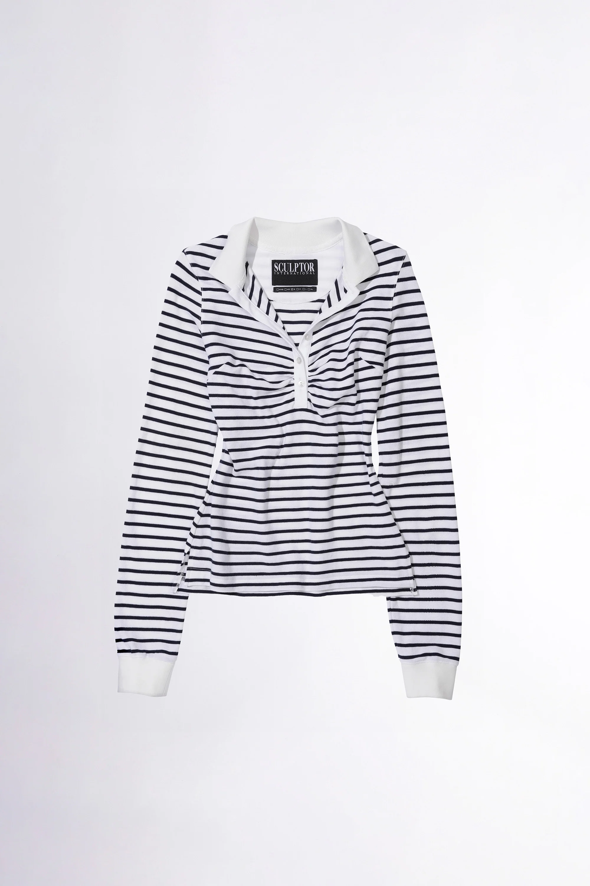 Shirring Tennis Shirt White/Navy Stripe - Image 4