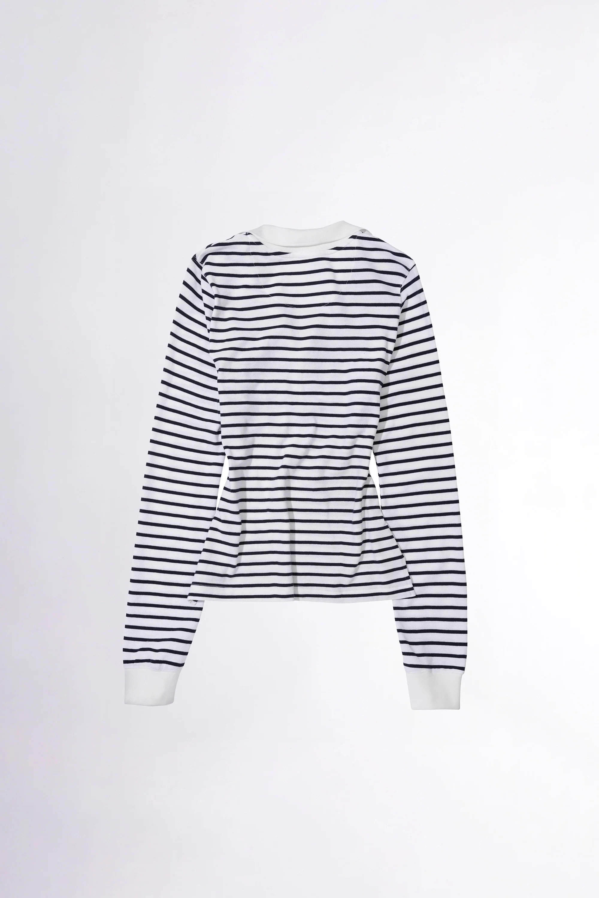 Shirring Tennis Shirt White/Navy Stripe - Image 5