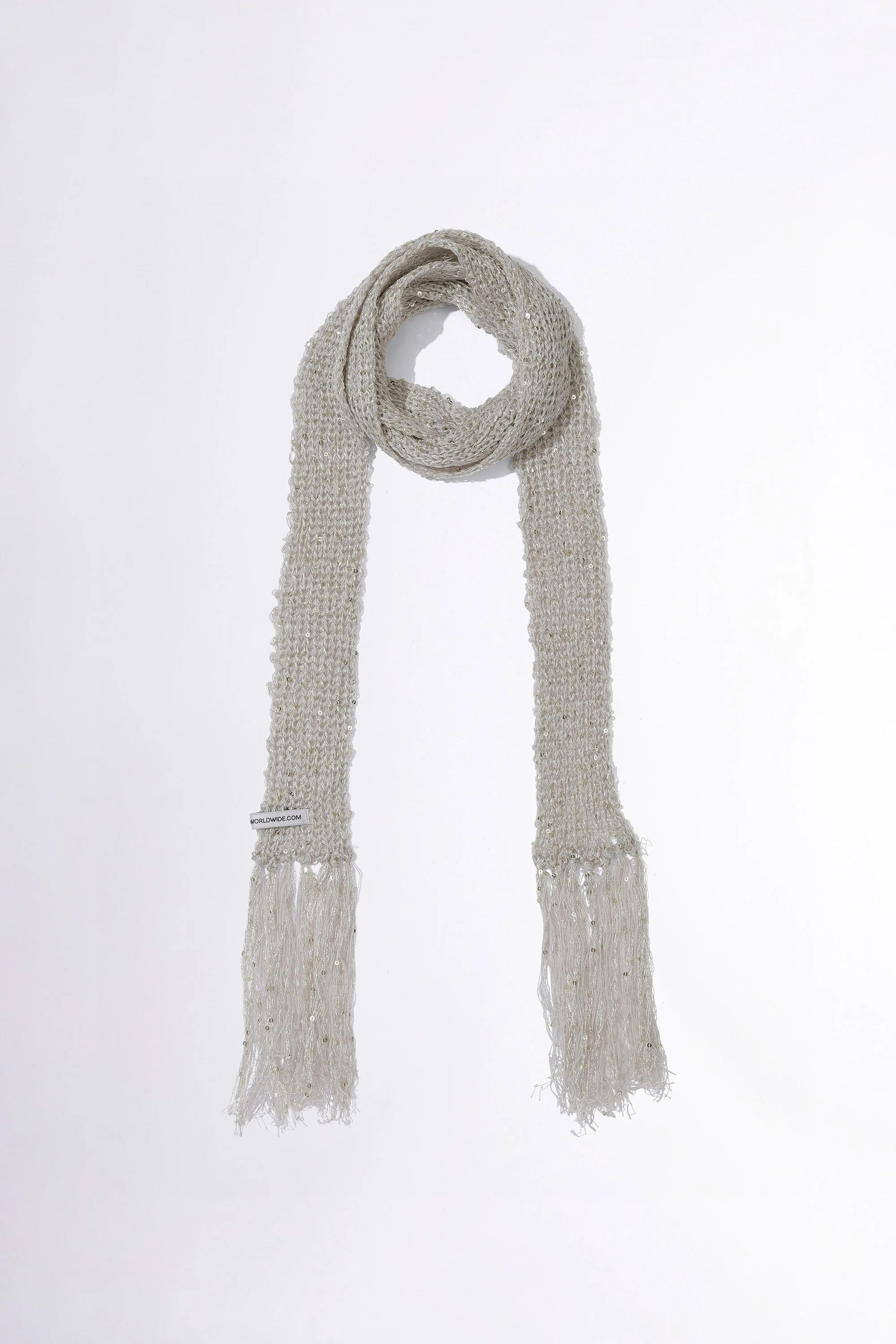 Skinny Sequin Scarf Silver - Image 4