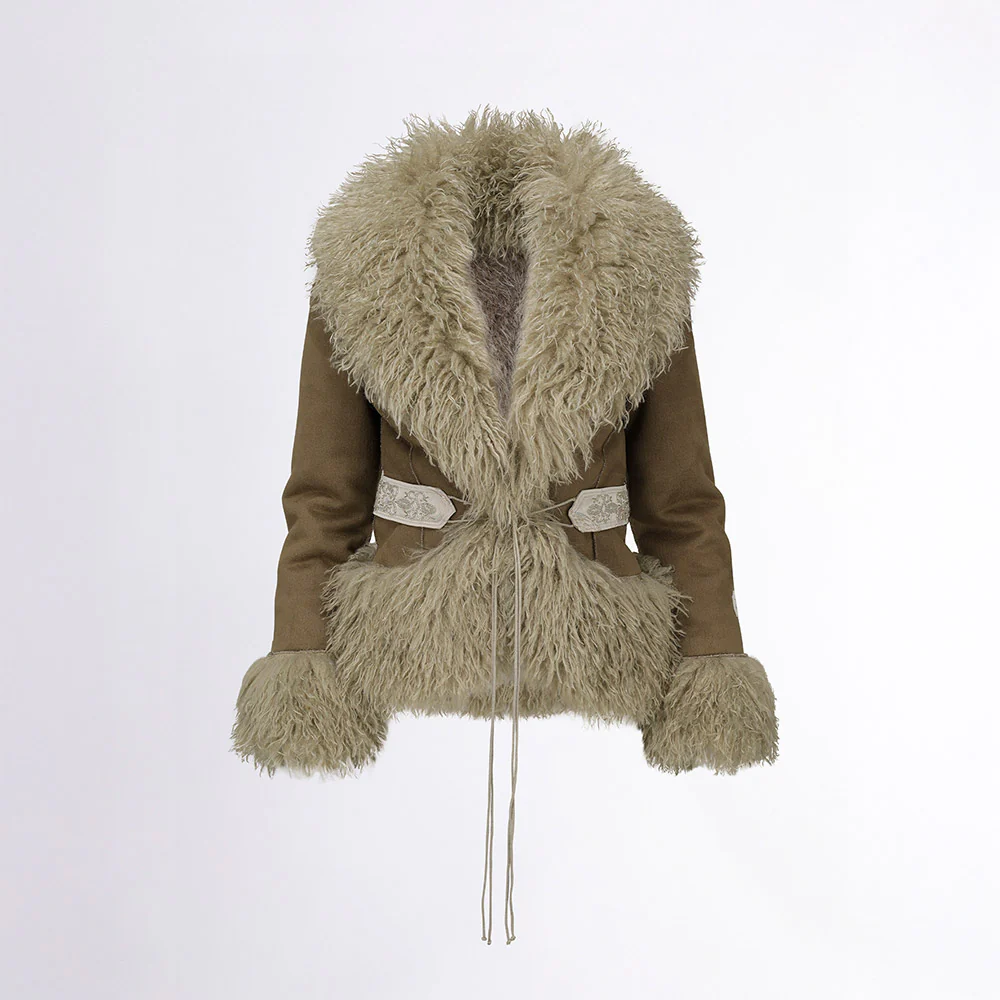 Beaded Faux Fur Robe Sage/Gray - Image 10