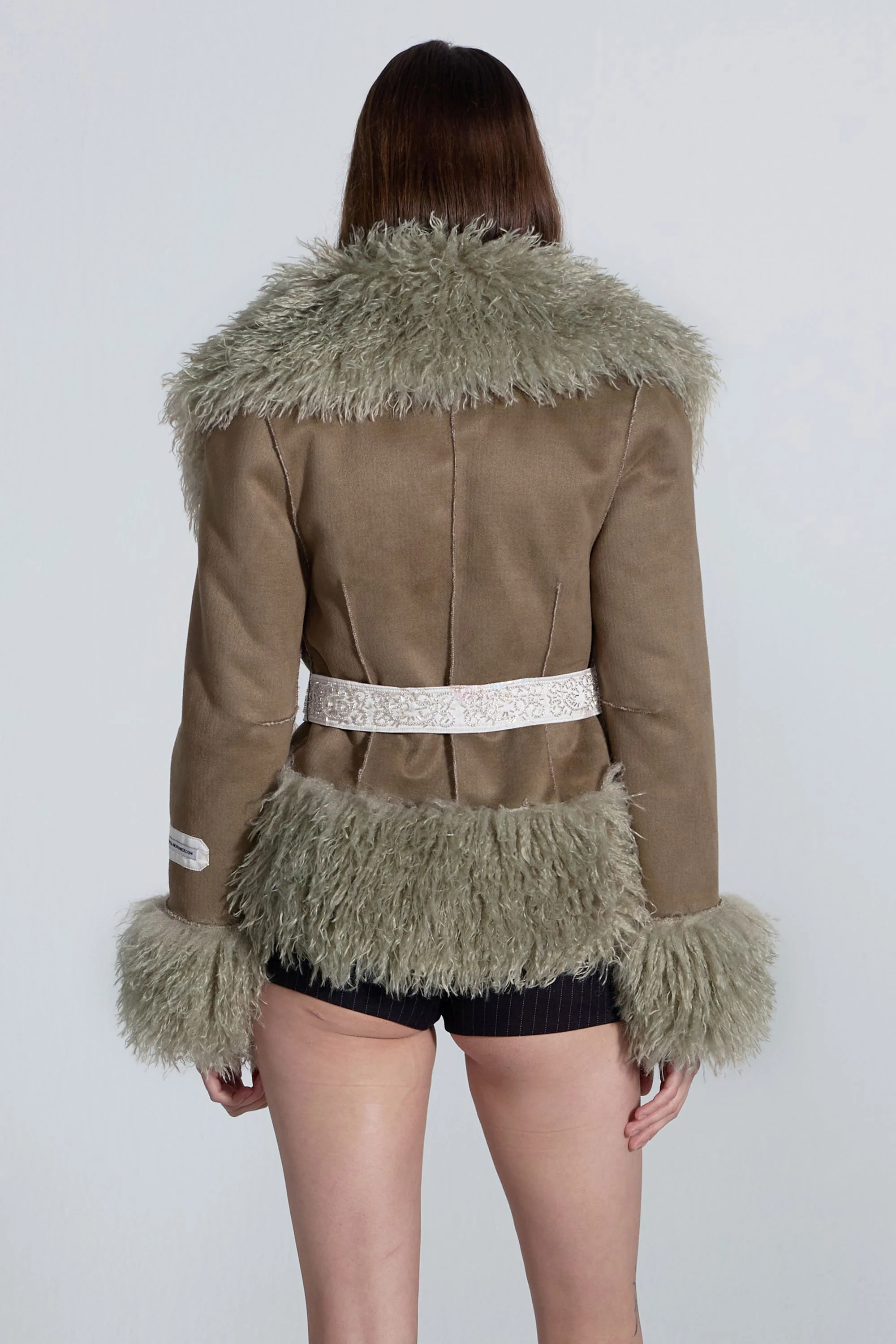 Beaded Faux Fur Robe Sage/Gray - Image 3