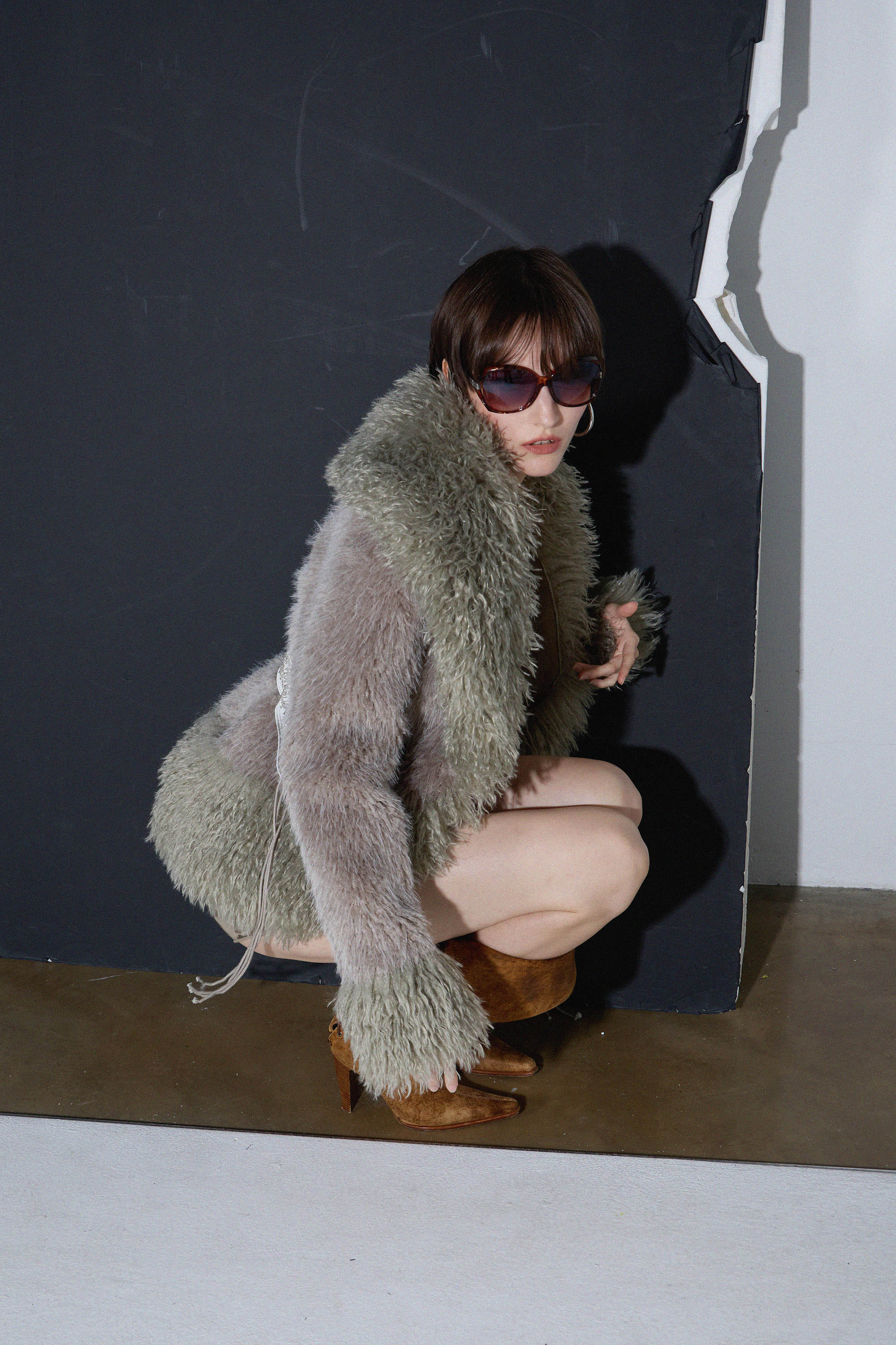 Beaded Faux Fur Robe Sage/Gray - Image 4