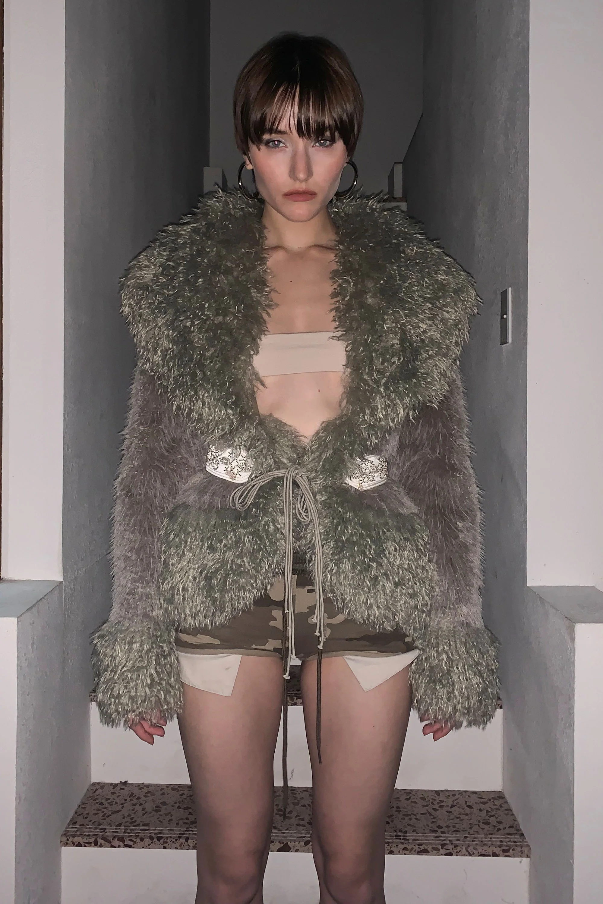 Beaded Faux Fur Robe Sage/Gray - Image 5