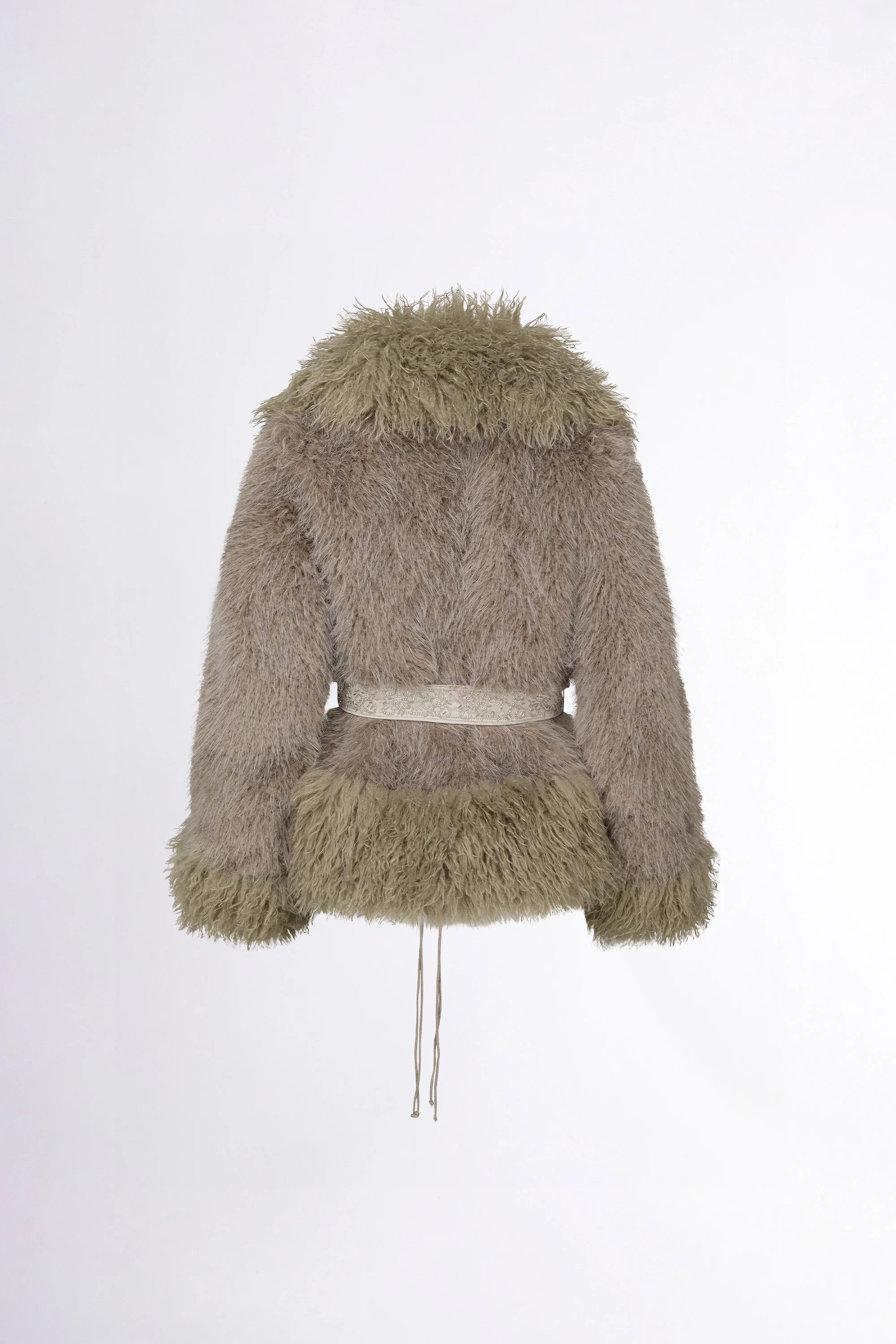 Beaded Faux Fur Robe Sage/Gray - Image 8