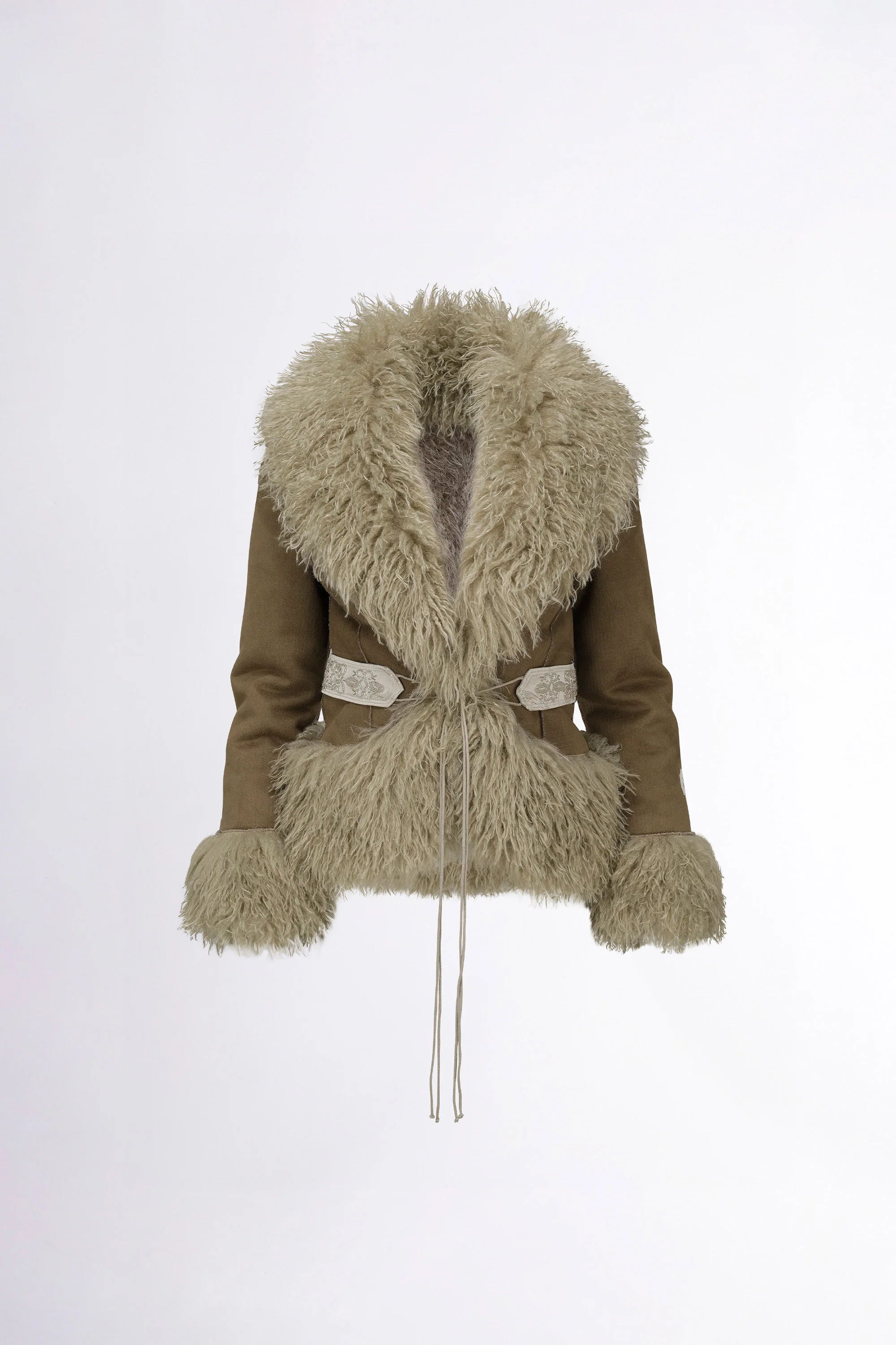 Beaded Faux Fur Robe Sage/Gray - Image 9
