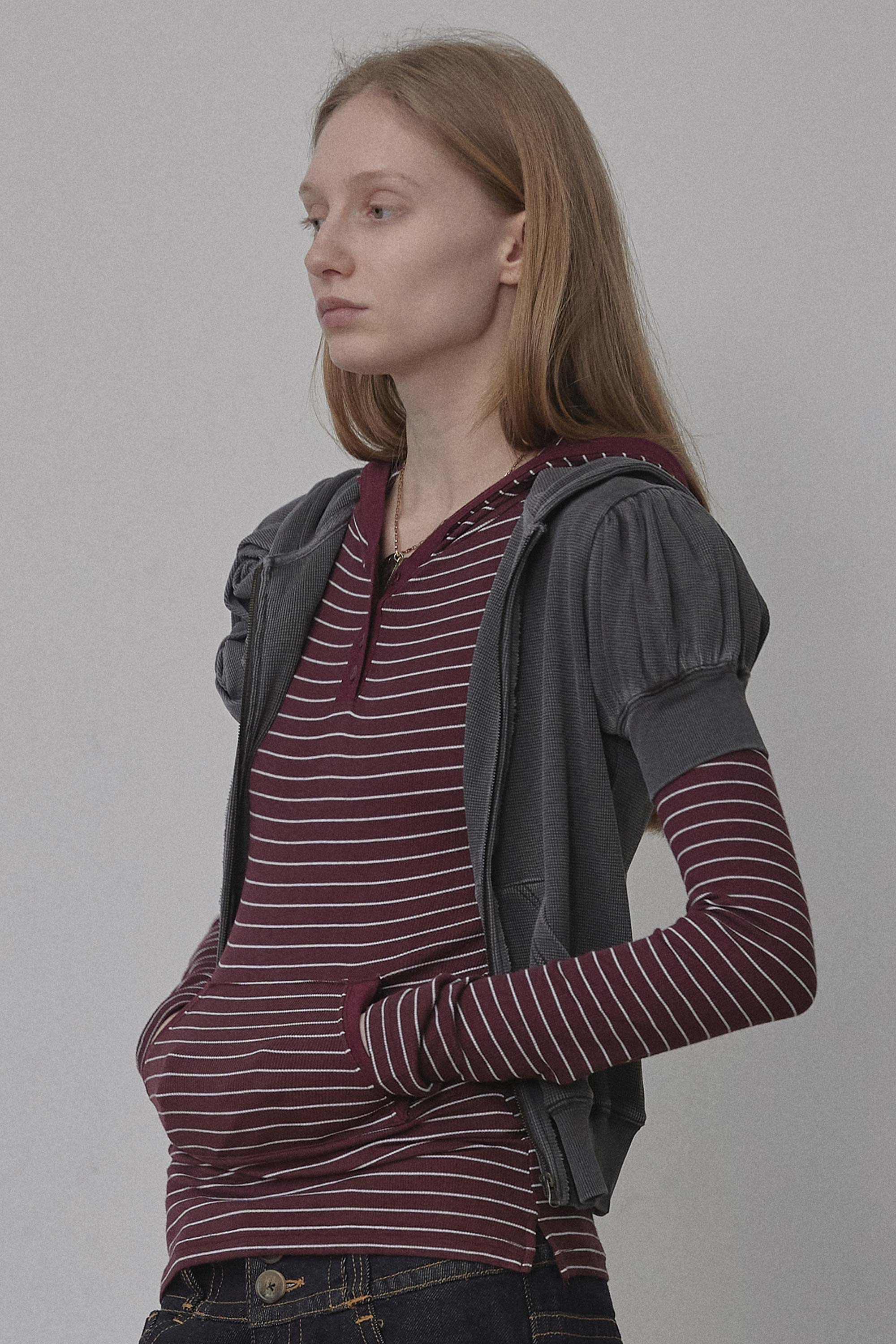 Stripe Hoodie Tee Burgundy - Image 3