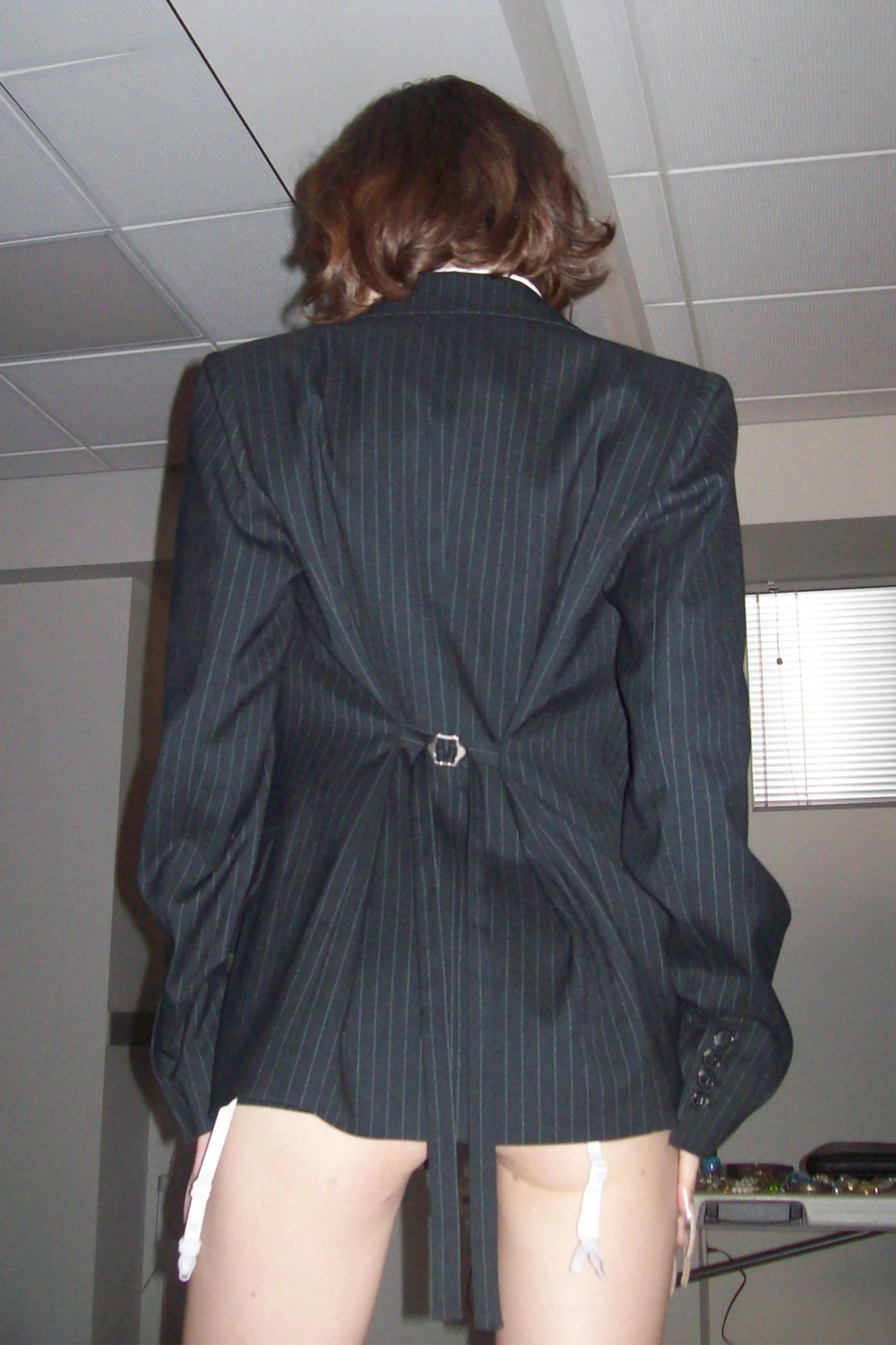 Tailored Belted Blazer Black Pin Stripe - Image 3