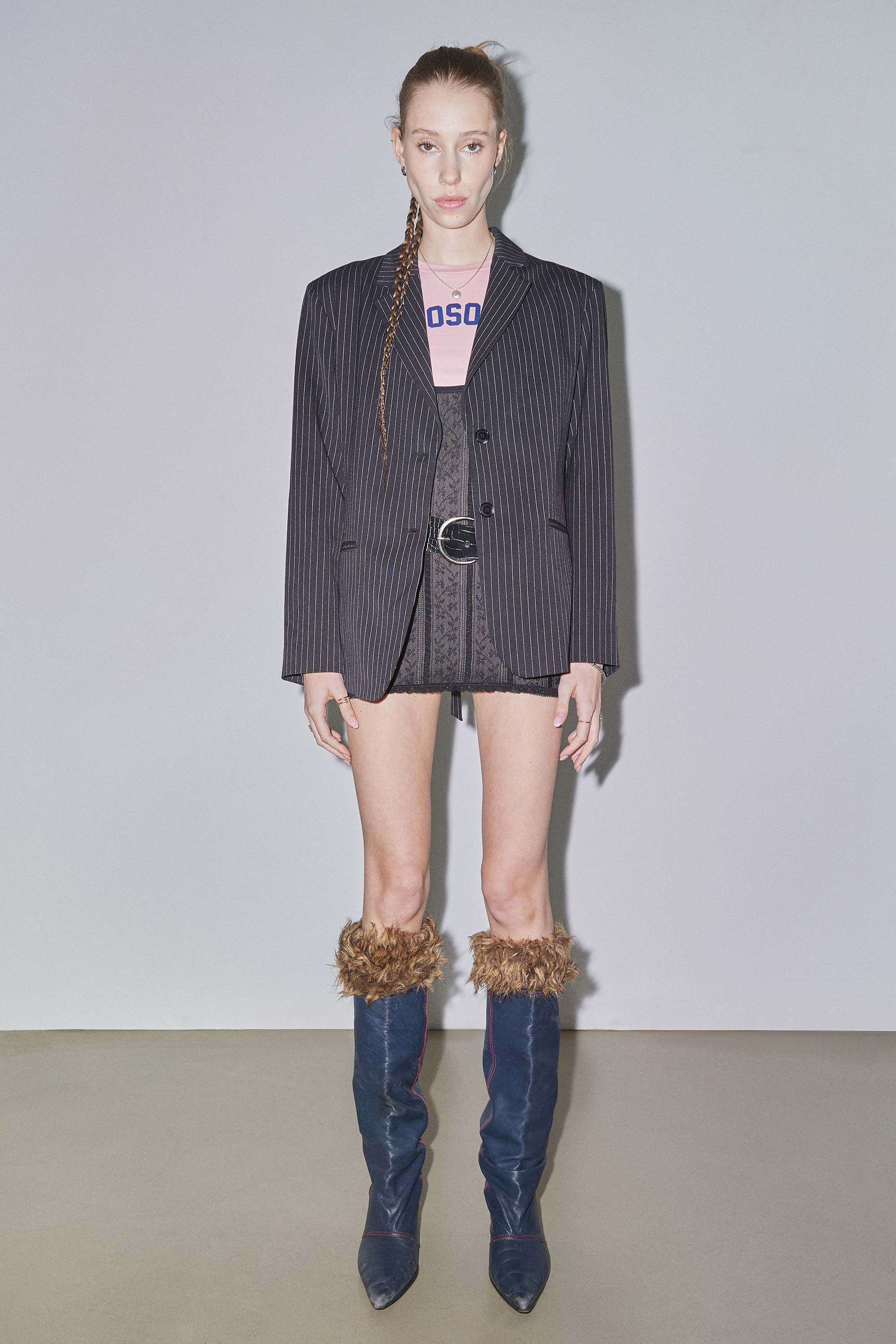 Tailored Belted Blazer Black Pin Stripe - Image 4