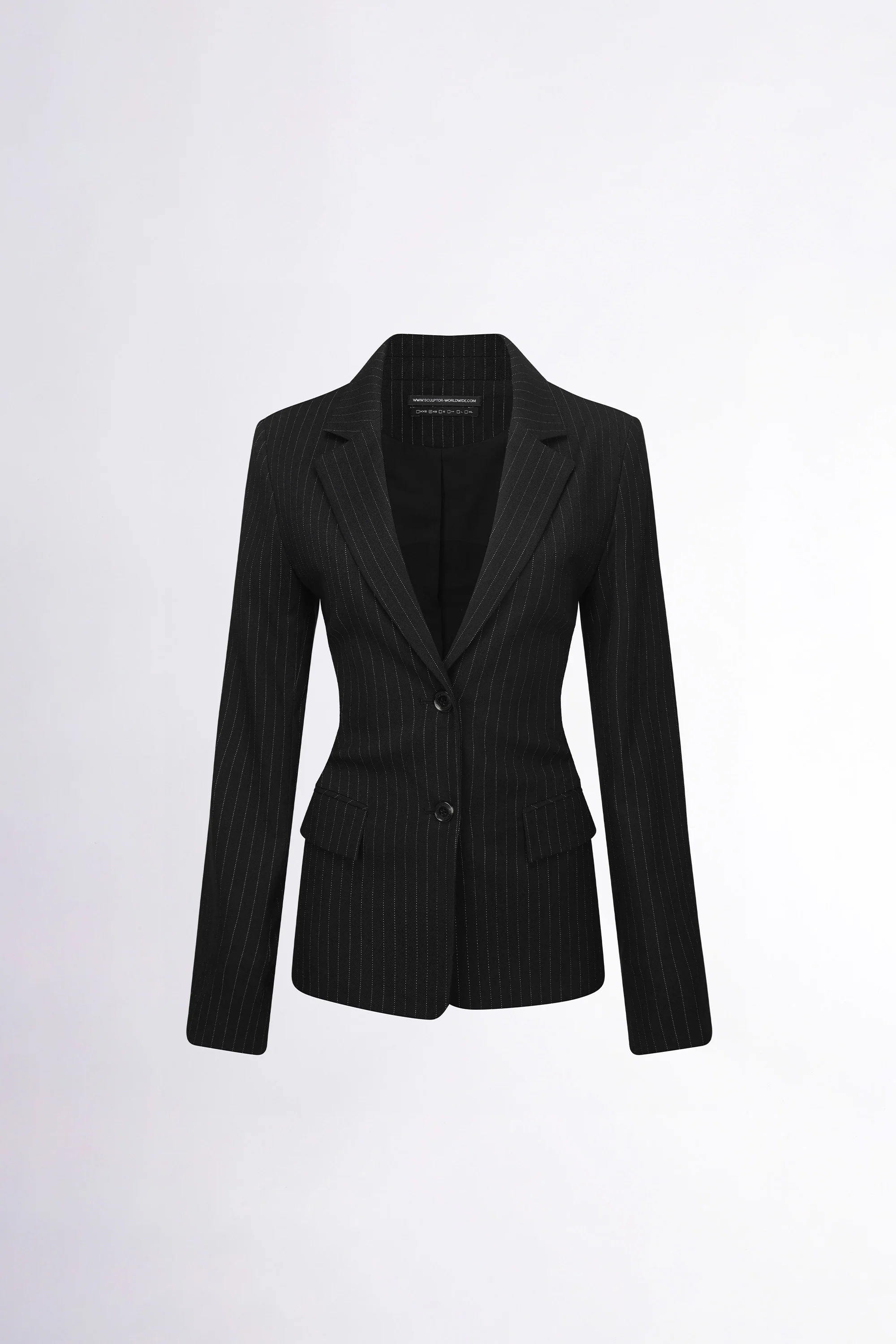 Tailored Belted Blazer Black Pin Stripe - Image 6