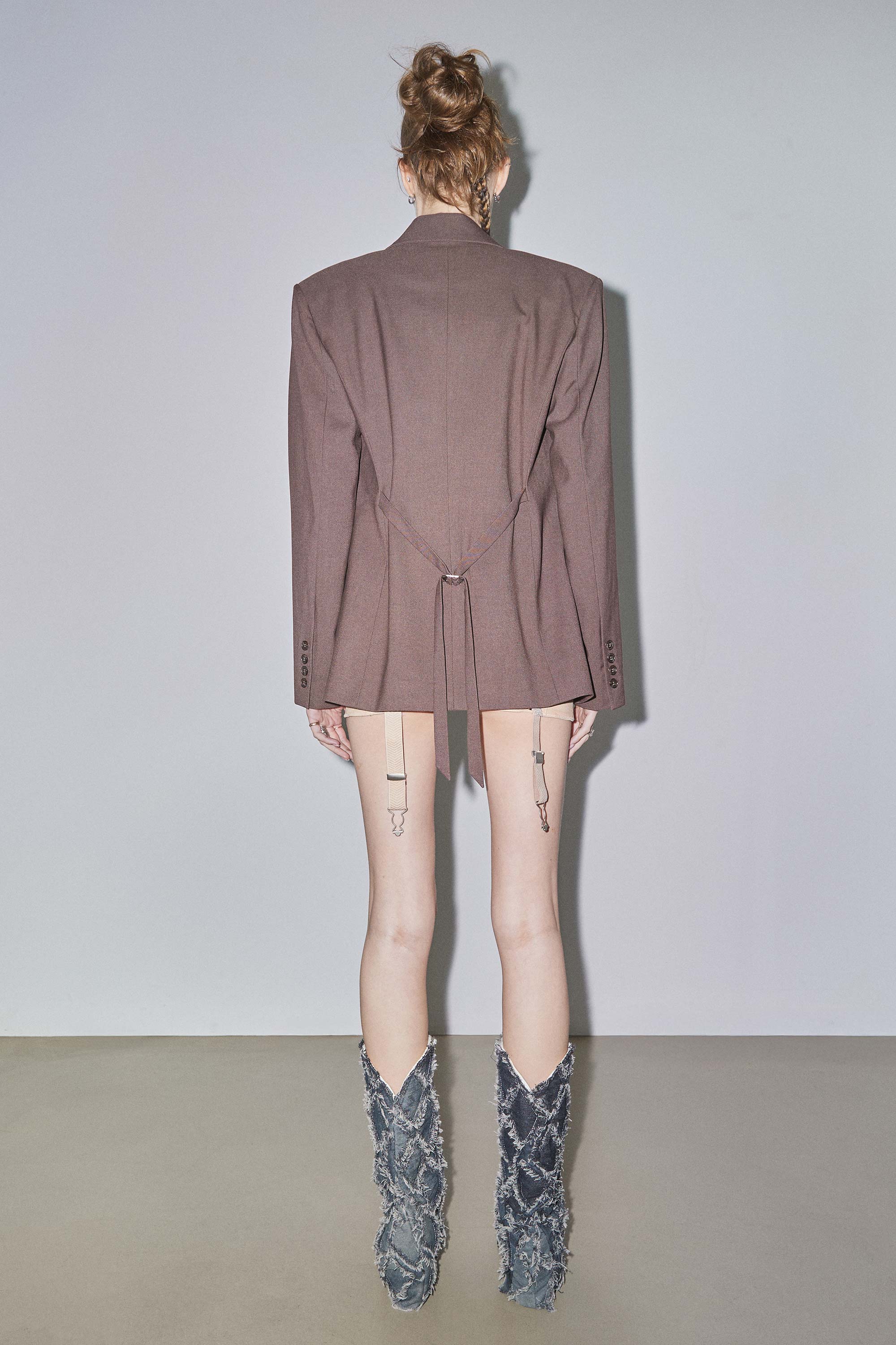 Tailored Belted Blazer Brown - Image 3
