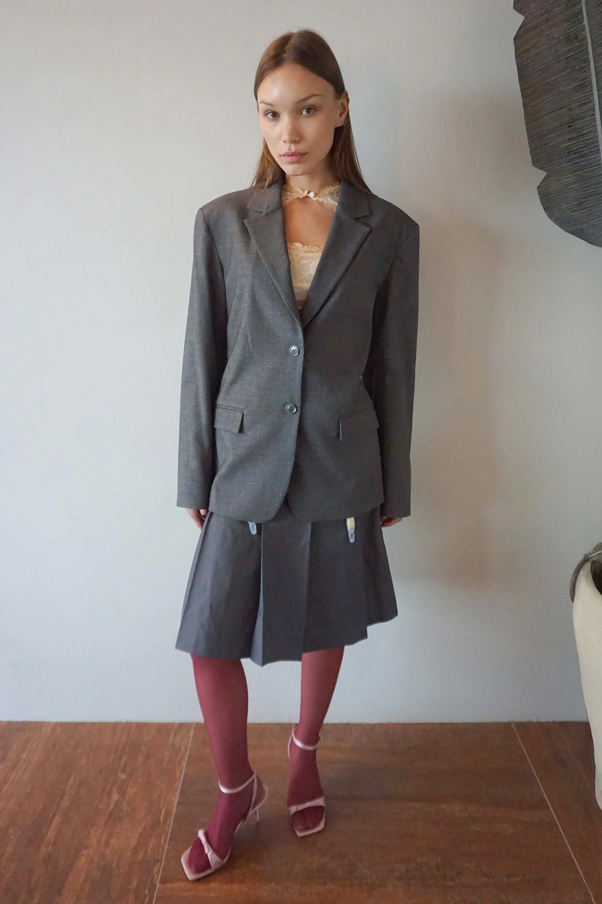 Tailored Belted Blazer Gray - Image 3