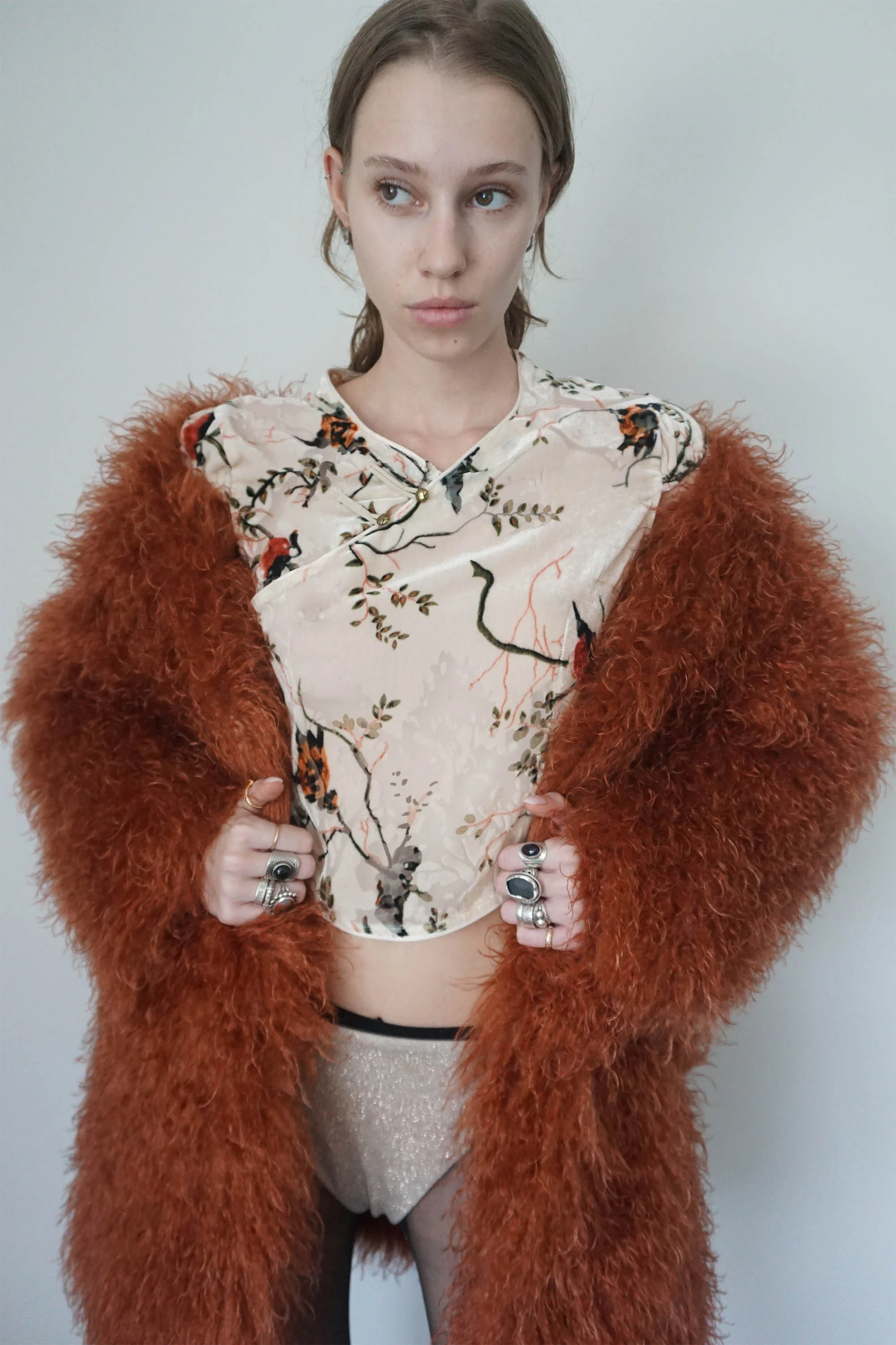 Velvet Qipao Blouse Beige - Image 5