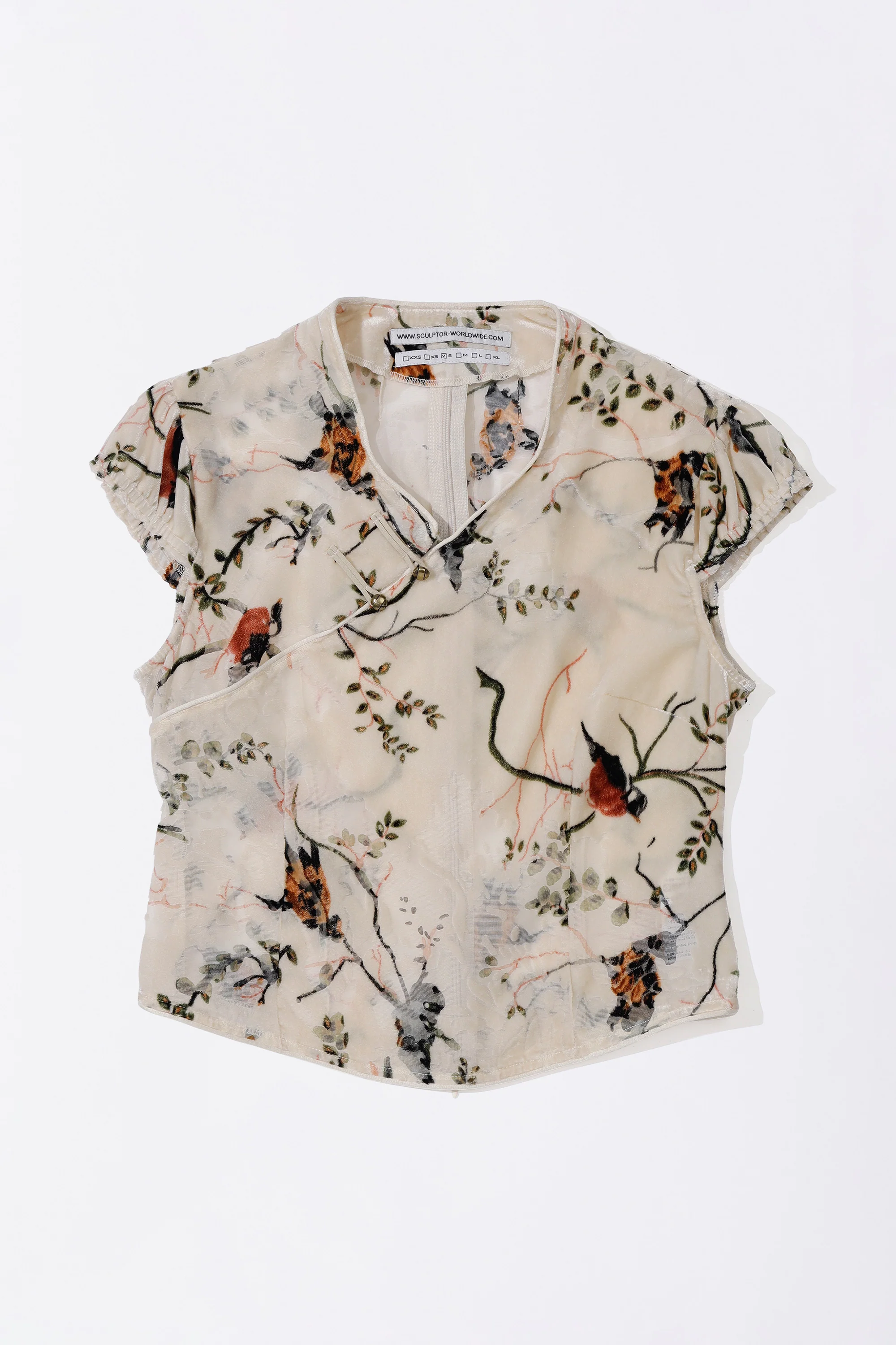 Velvet Qipao Blouse Beige - Image 6