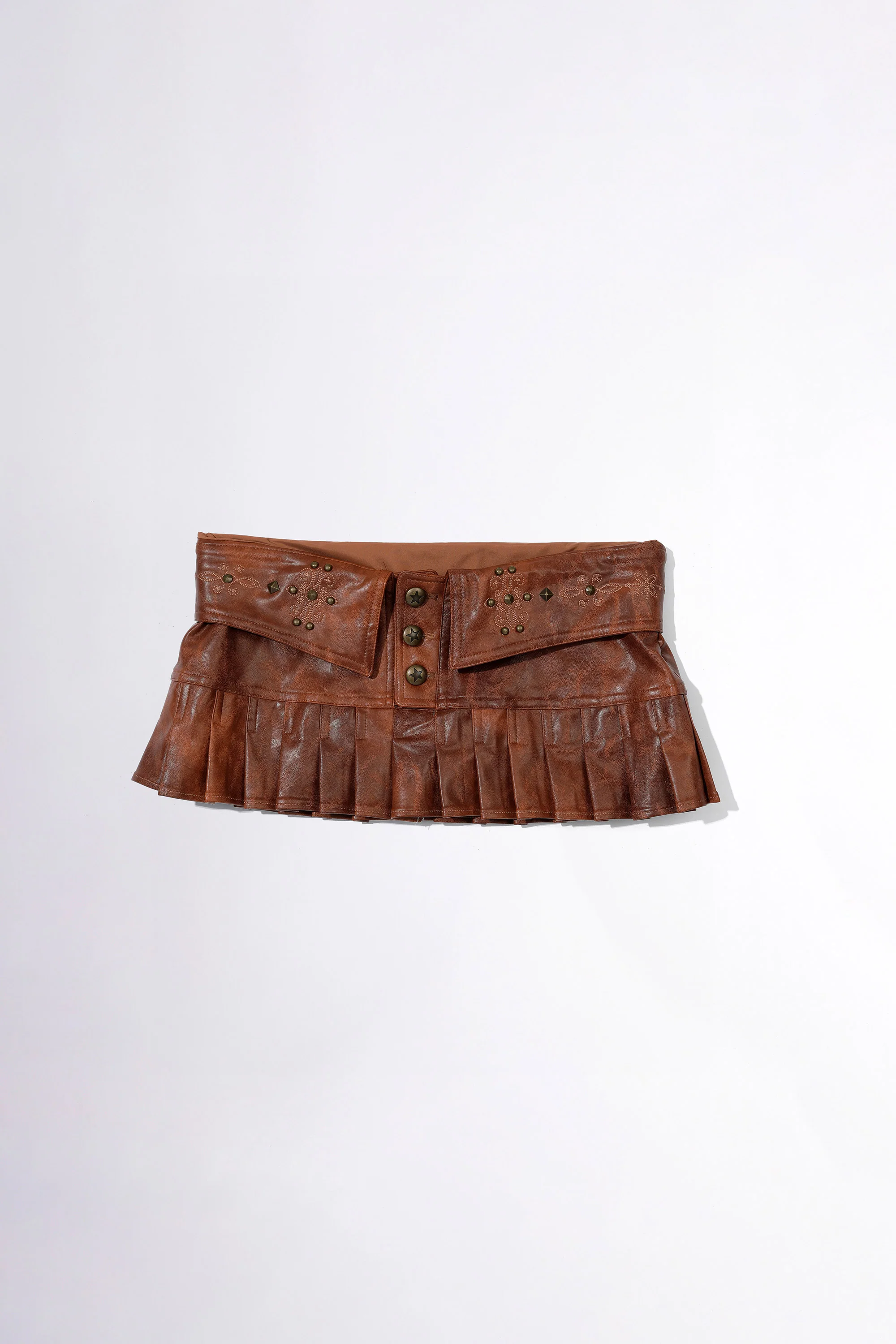 Western Faux Leather Micro Skirt Red Brown - Image 4