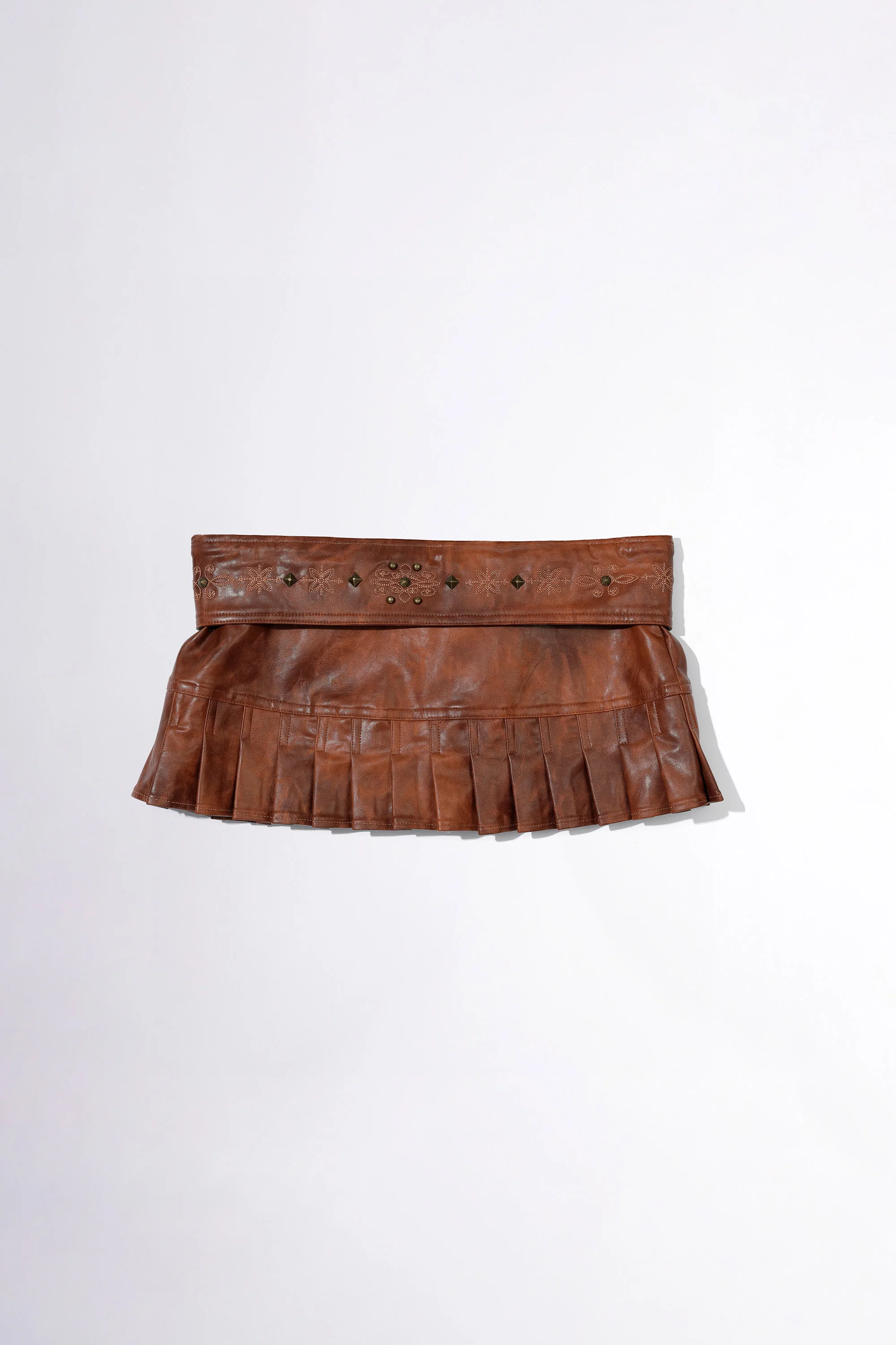 Western Faux Leather Micro Skirt Red Brown - Image 5